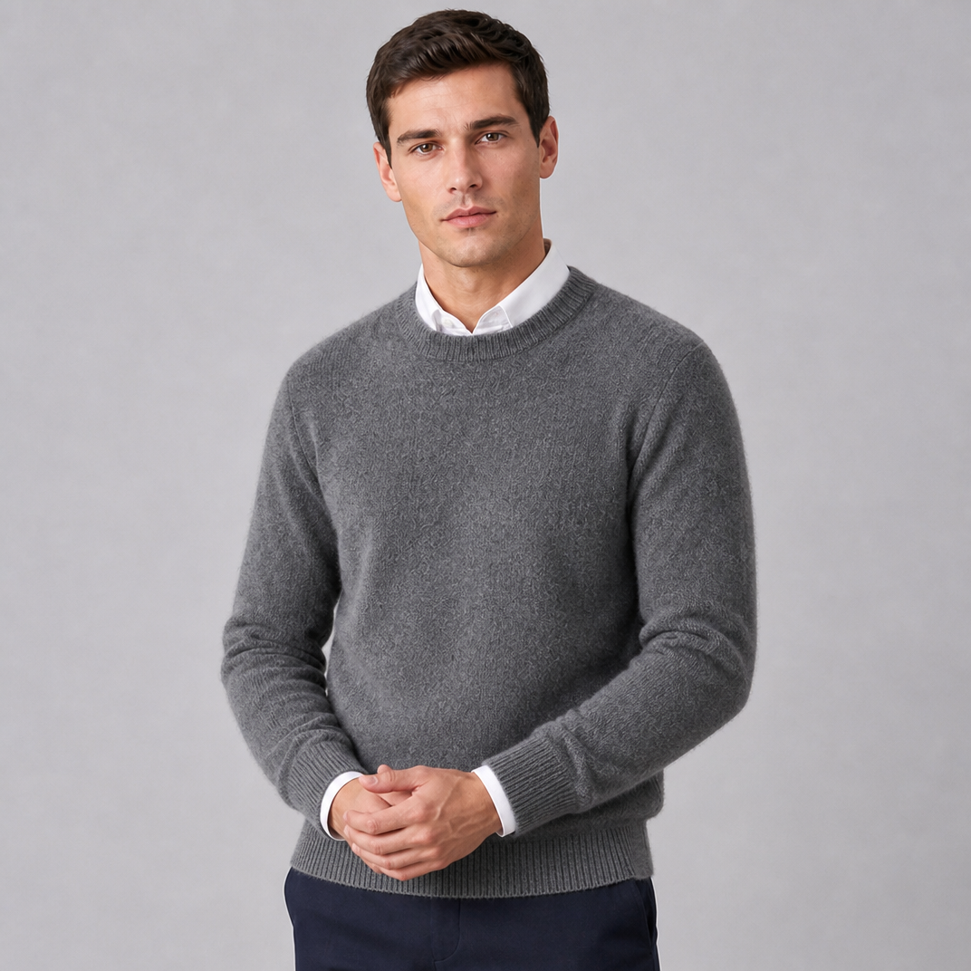 Men's Crew Neck Jumper Brushed Knit Sweater Regular Fit