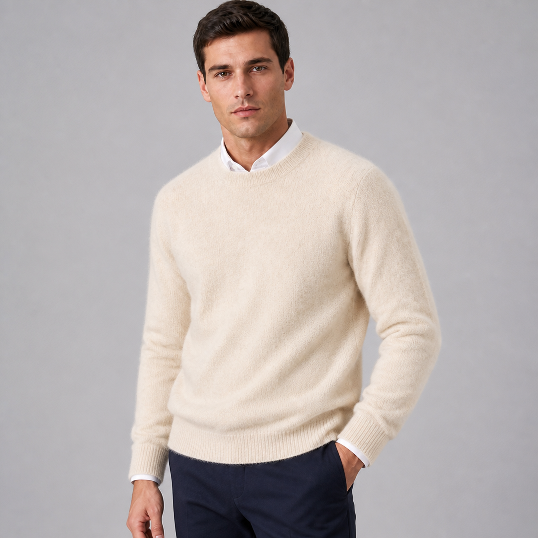 Men's Crew Neck Jumper Brushed Knit Sweater Regular Fit