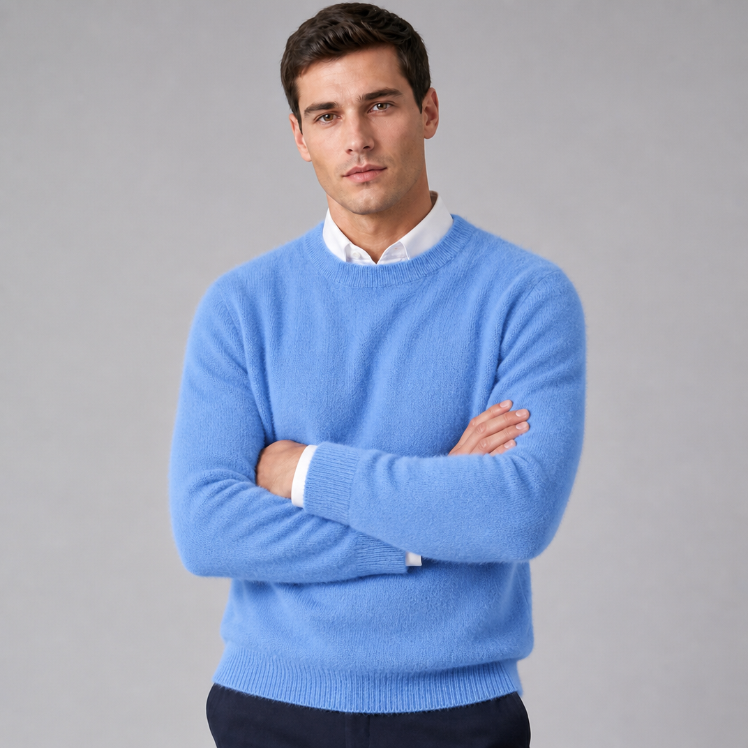 Men's Crew Neck Jumper Brushed Knit Sweater Regular Fit