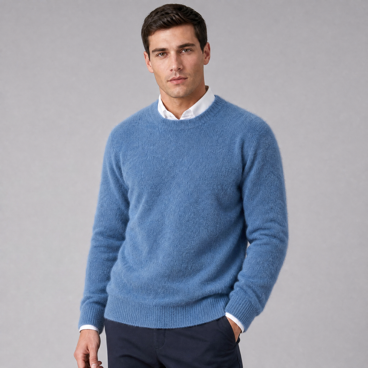 Men's Crew Neck Jumper Brushed Knit Sweater Regular Fit
