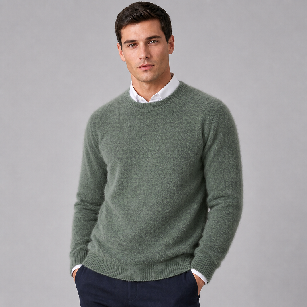 Men's Crew Neck Jumper Brushed Knit Sweater Regular Fit