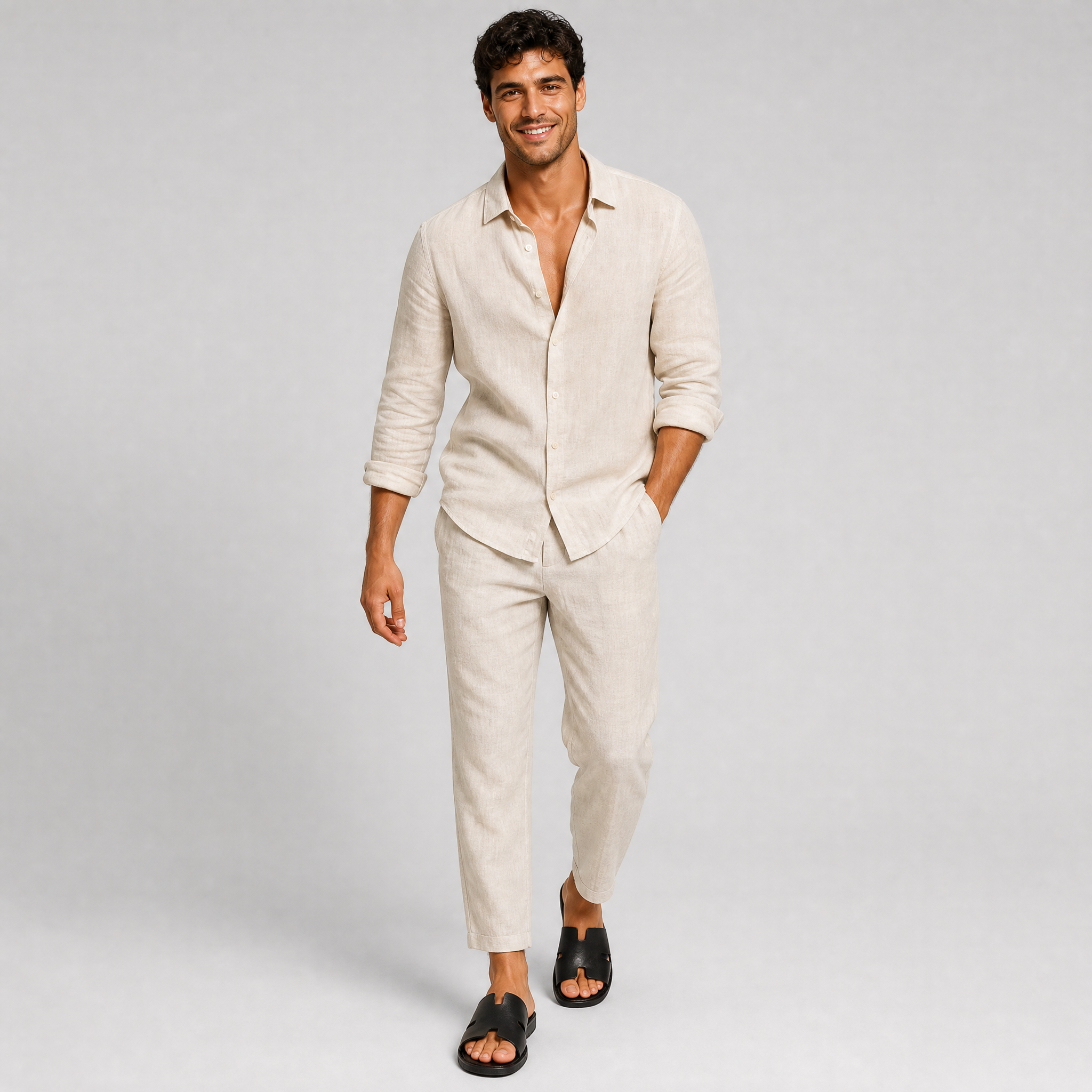 Men’s Cut-Out Leather Sandal Slides
