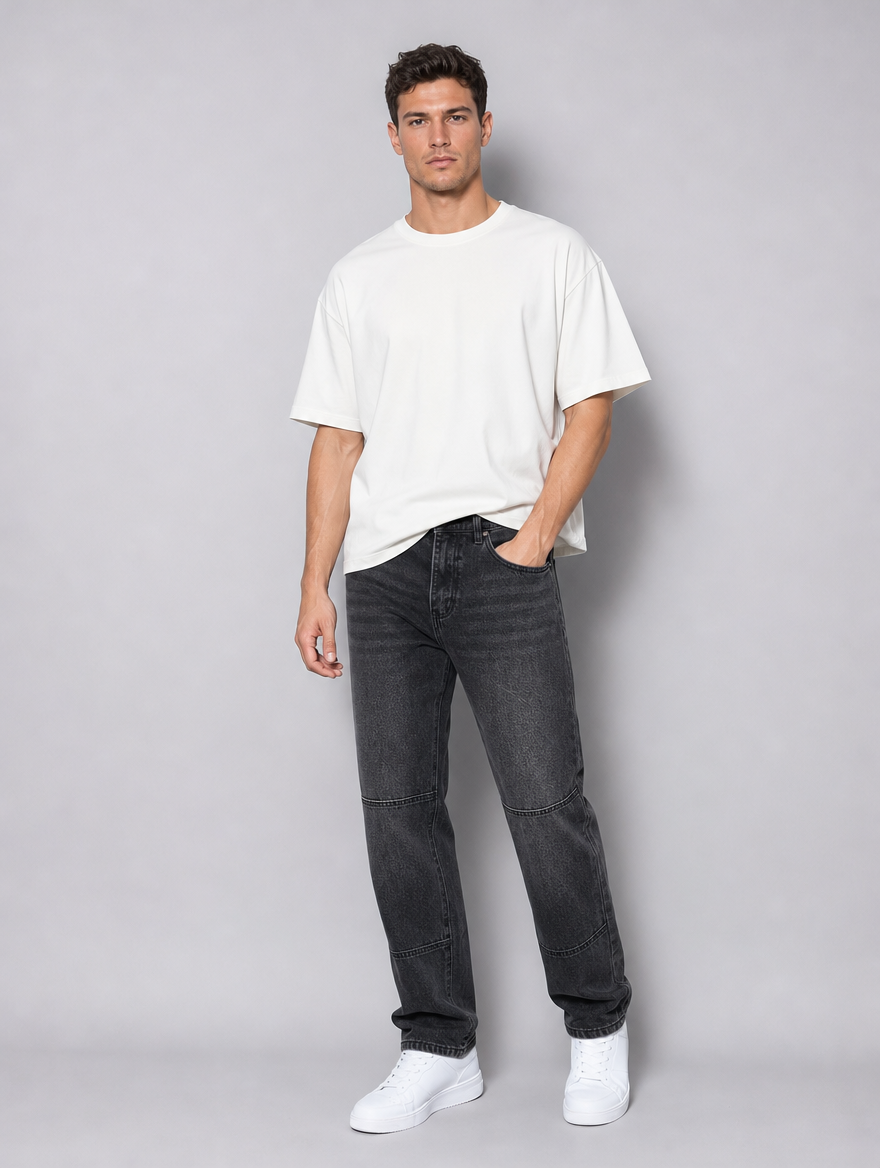 Men's Dark Grey Heavyweight Denim Straight Leg Jeans - product view 1