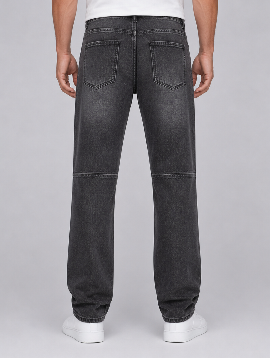 Men's Dark Grey Heavyweight Denim Straight Leg Jeans - product view 4