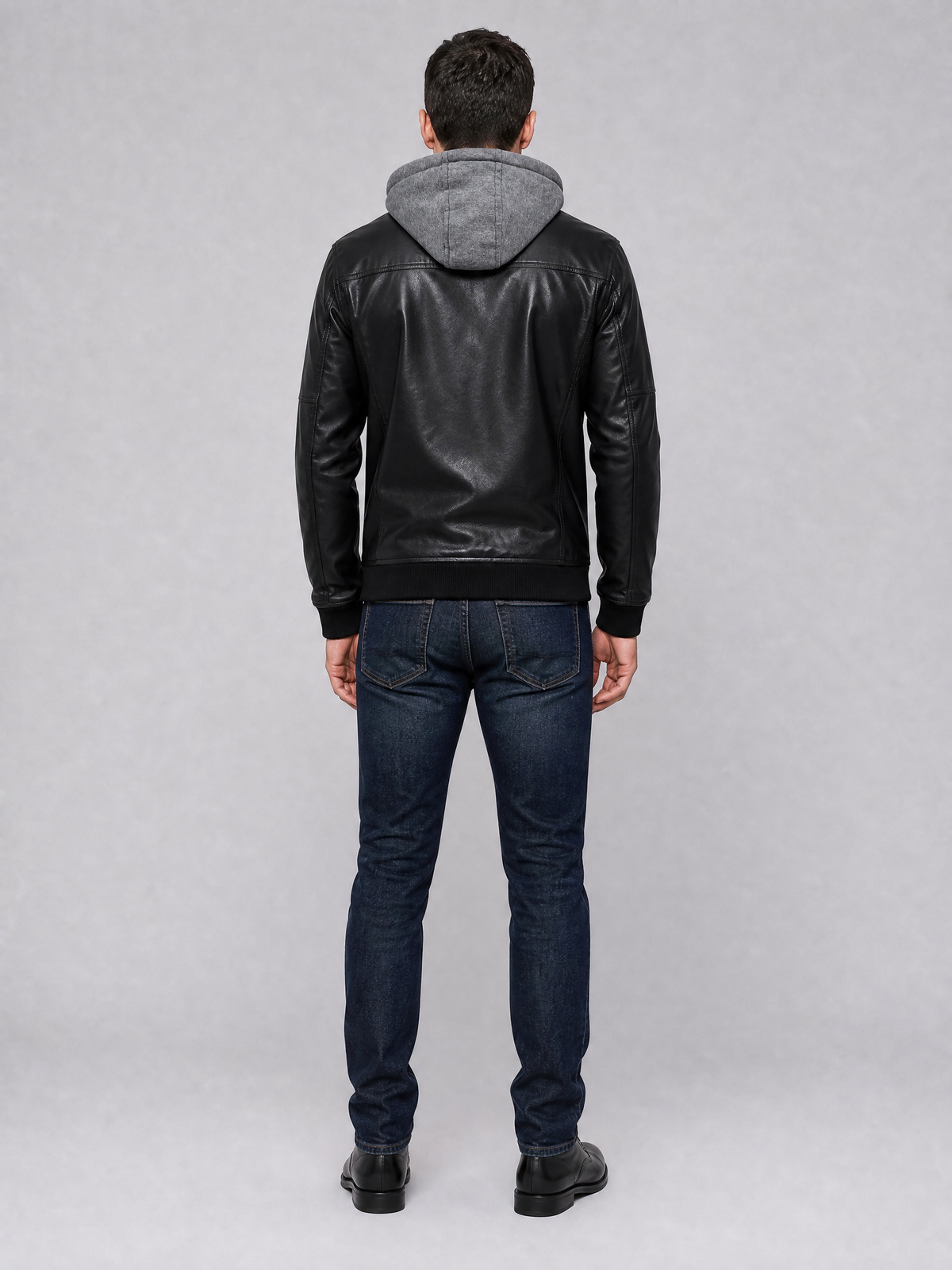 Men's Faux Leather Hooded Zip Jacket