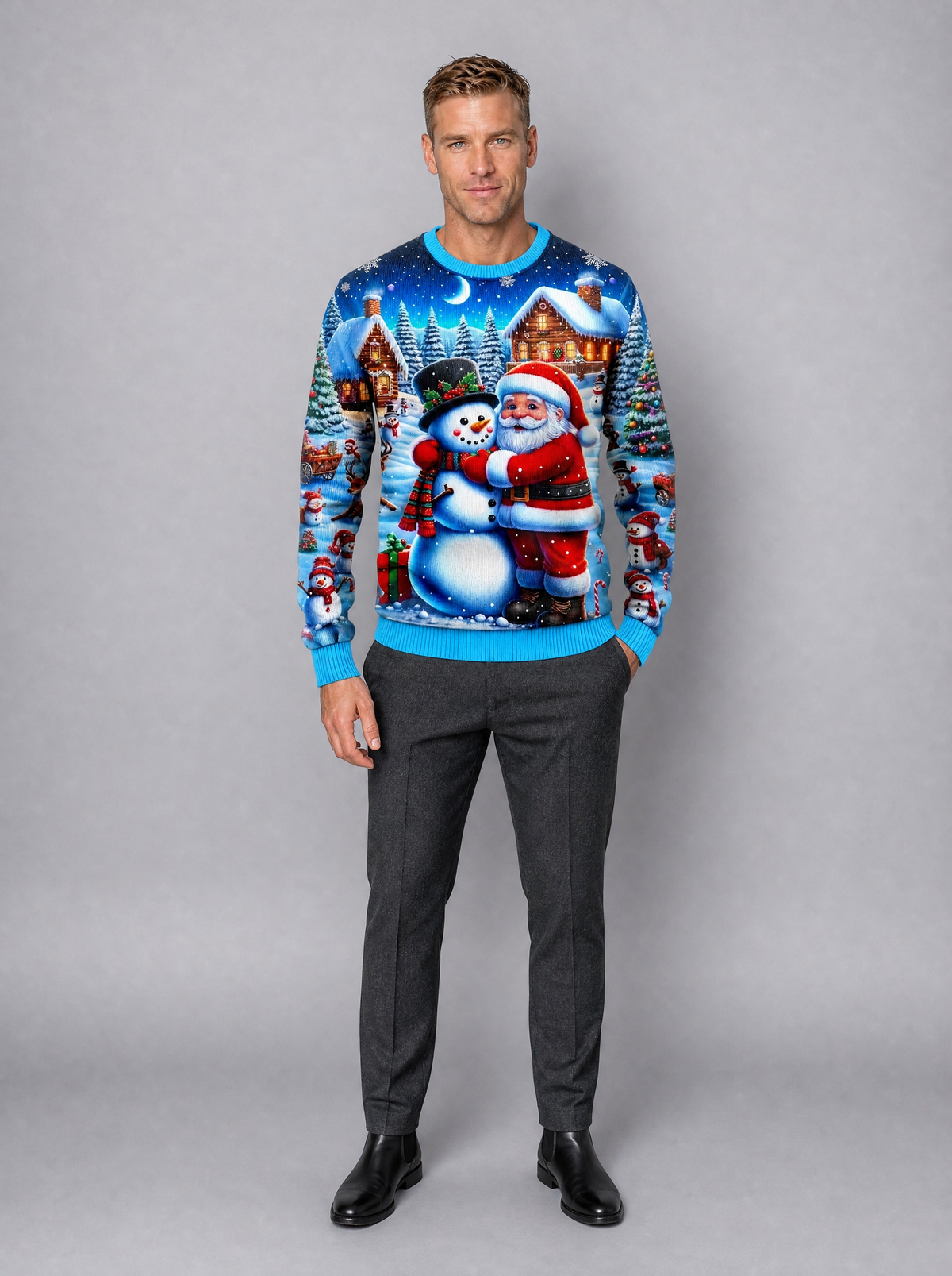 Men's Fine Knit Christmas Graphic Regular Fit Crew Neck Jumper - product view 1