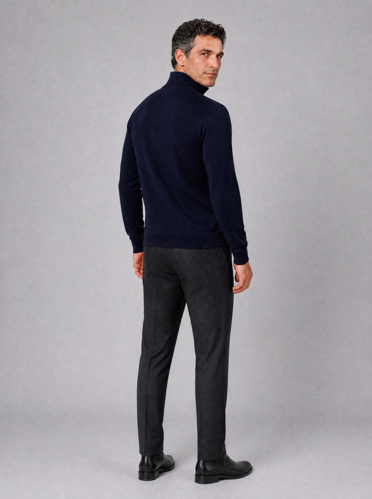 Men's Fine Knit Jacquard Regular Fit Half Zip Jumper - product view 2
