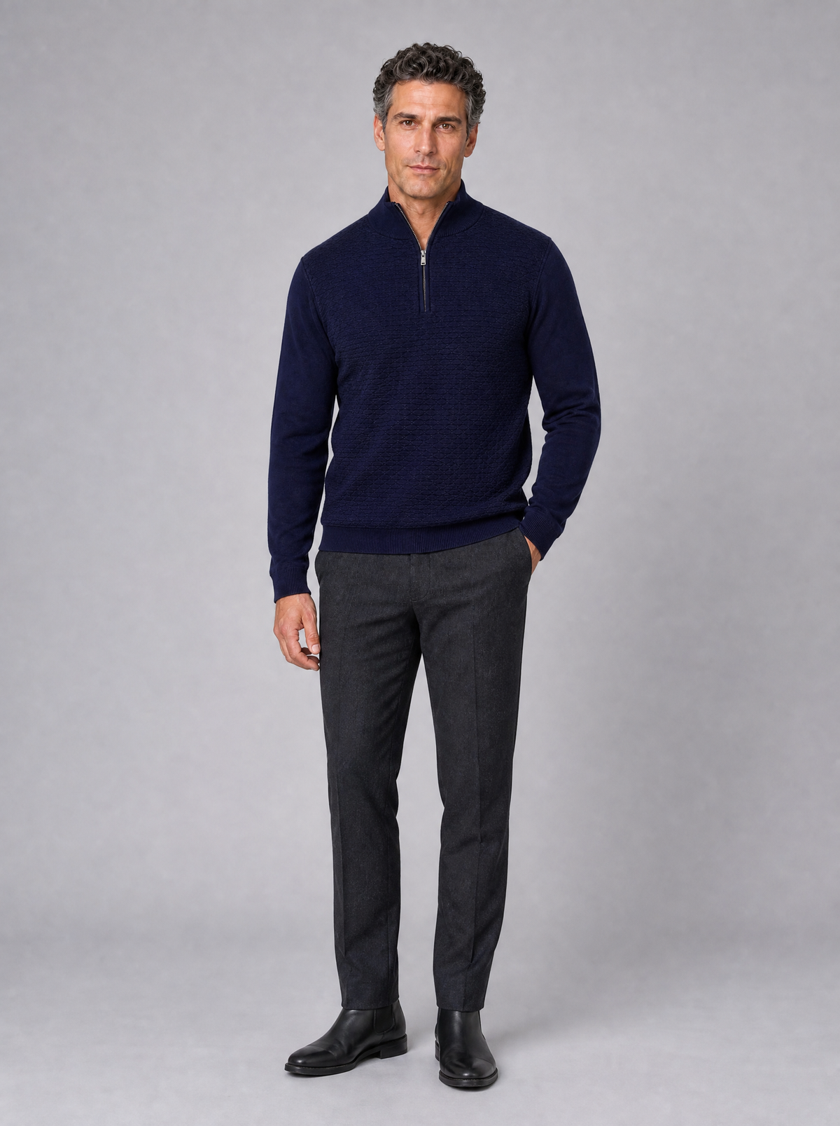 Men's Fine Knit Jacquard Regular Fit Half Zip Jumper - product view 1