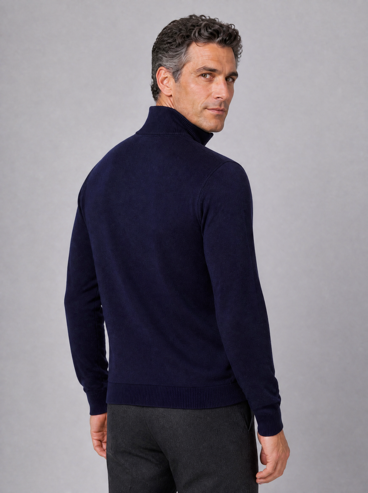 Men's Fine Knit Jacquard Regular Fit Half Zip Jumper - product view 4