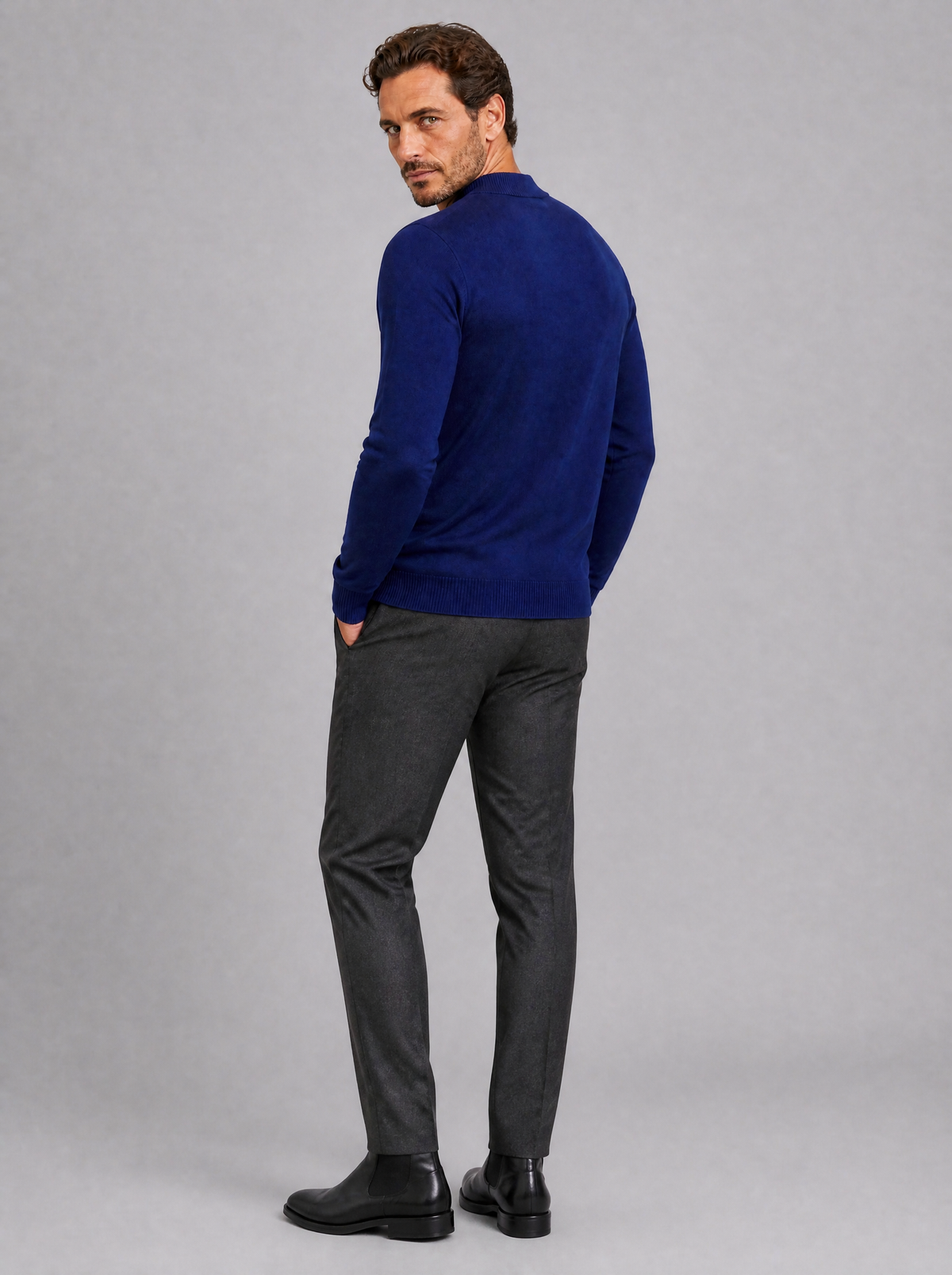 Men's Fine Knit Plain Regular Fit Mock Neck Jumper - product view 2