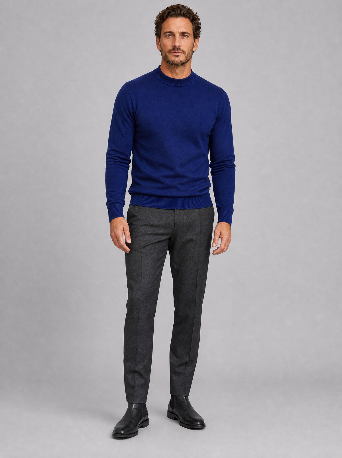 Men's Fine Knit Plain Regular Fit Mock Neck Jumper - product view 1