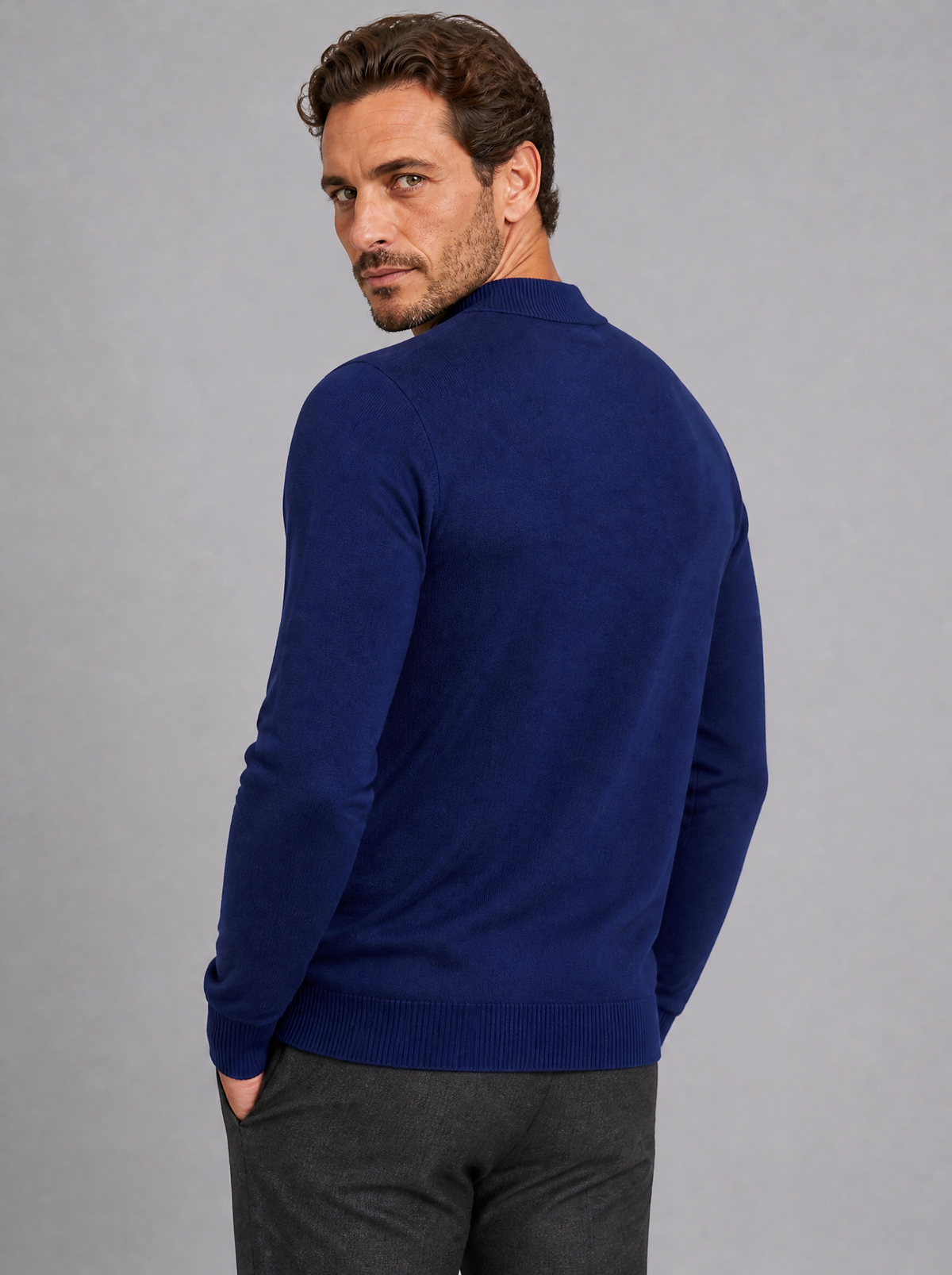 Men's Fine Knit Plain Regular Fit Mock Neck Jumper - product view 4