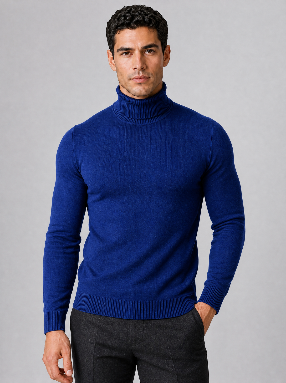 Men's Fine Knit Plain Regular Fit Roll Neck Jumper - view 5