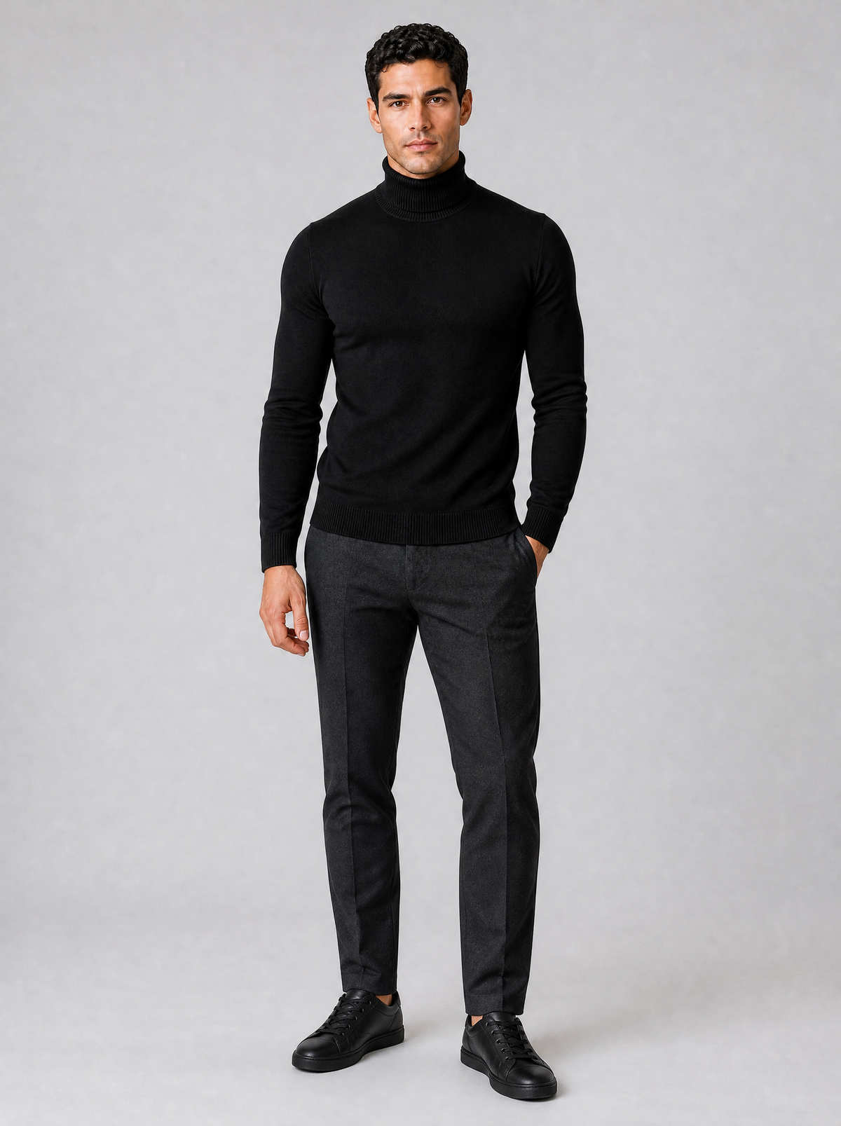 Men's Fine Knit Plain Regular Fit Roll Neck Jumper - view 1