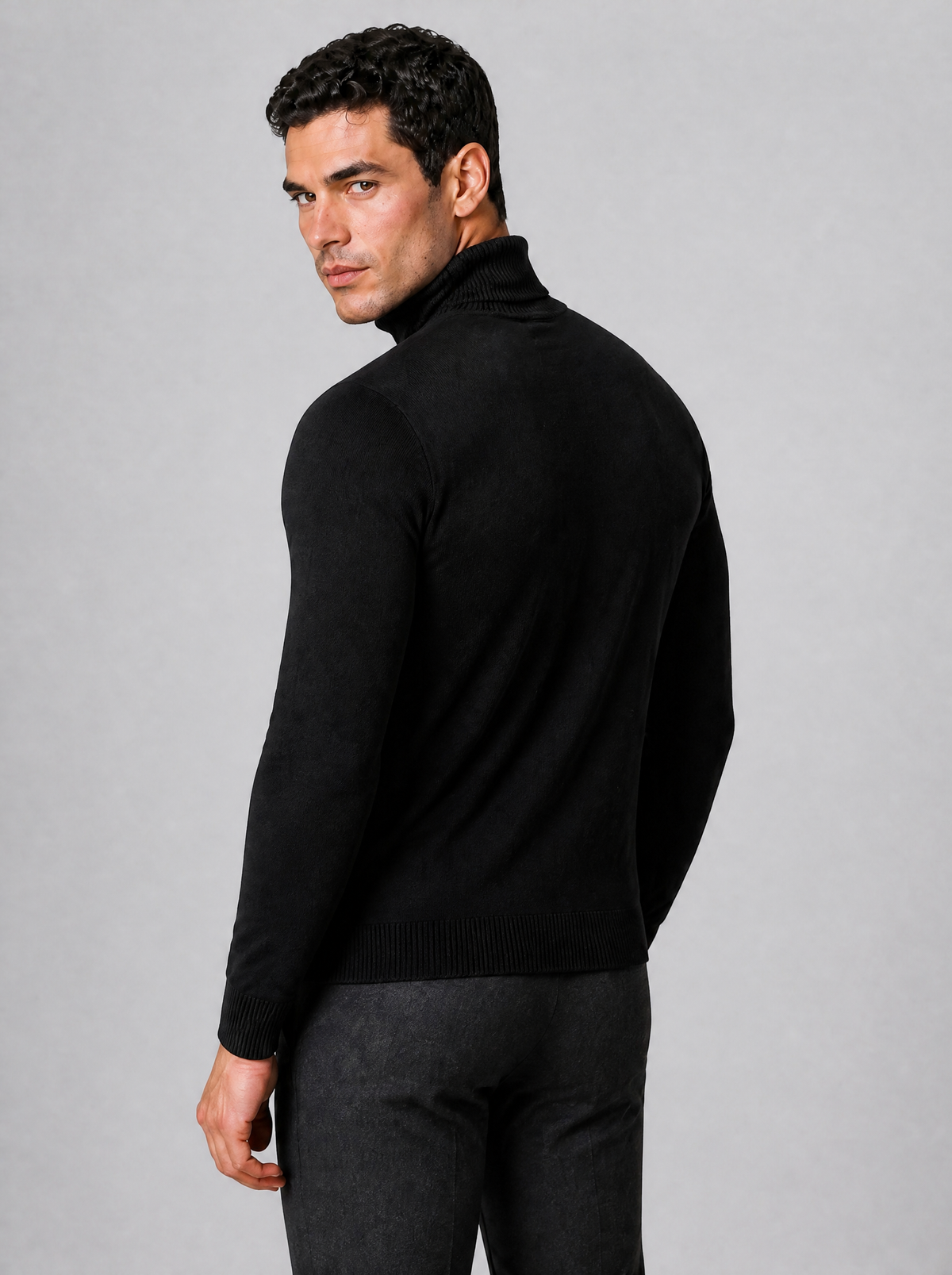 Men's Fine Knit Plain Regular Fit Roll Neck Jumper - view 4