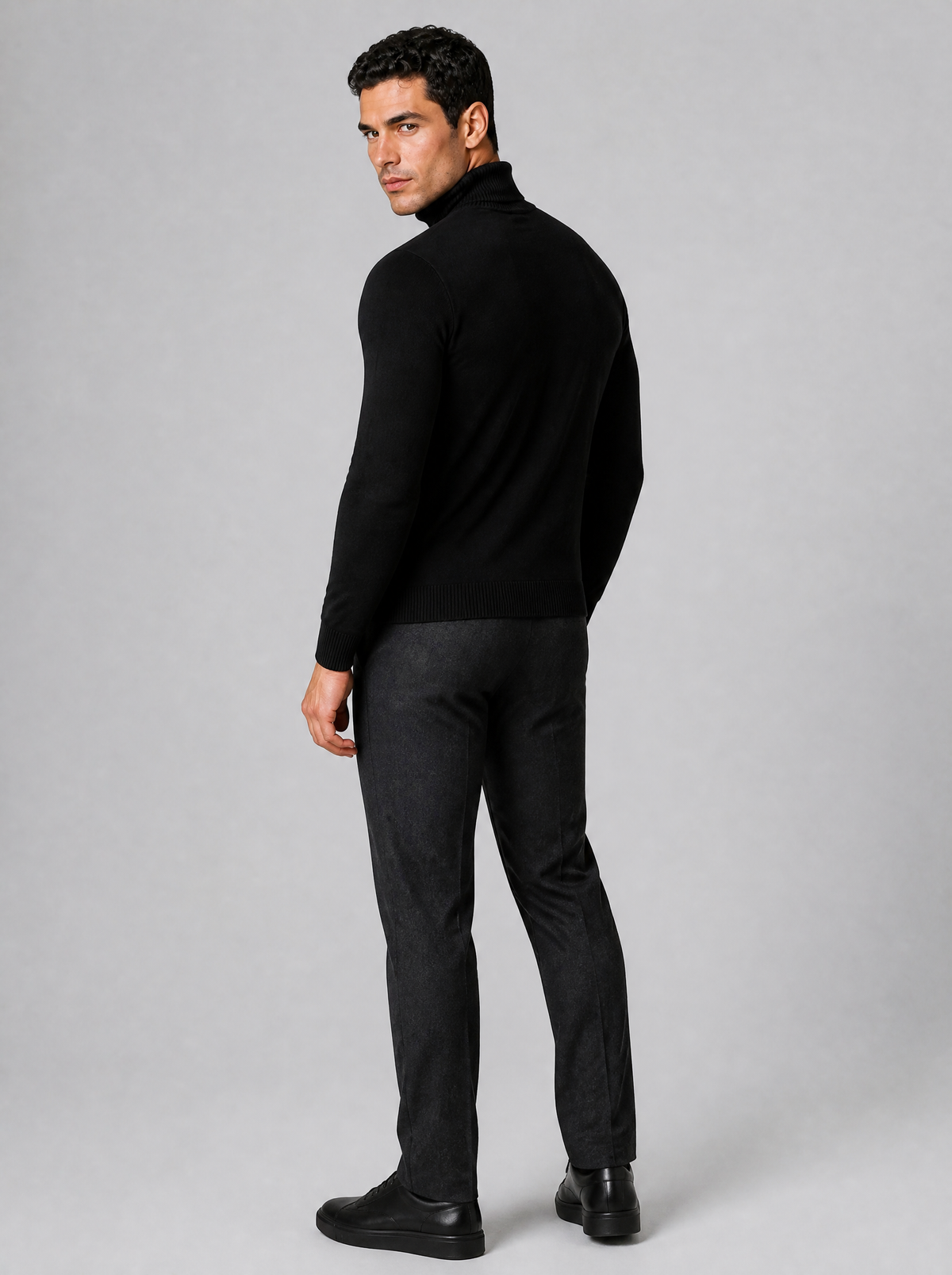 Men's Fine Knit Plain Regular Fit Roll Neck Jumper - view 2