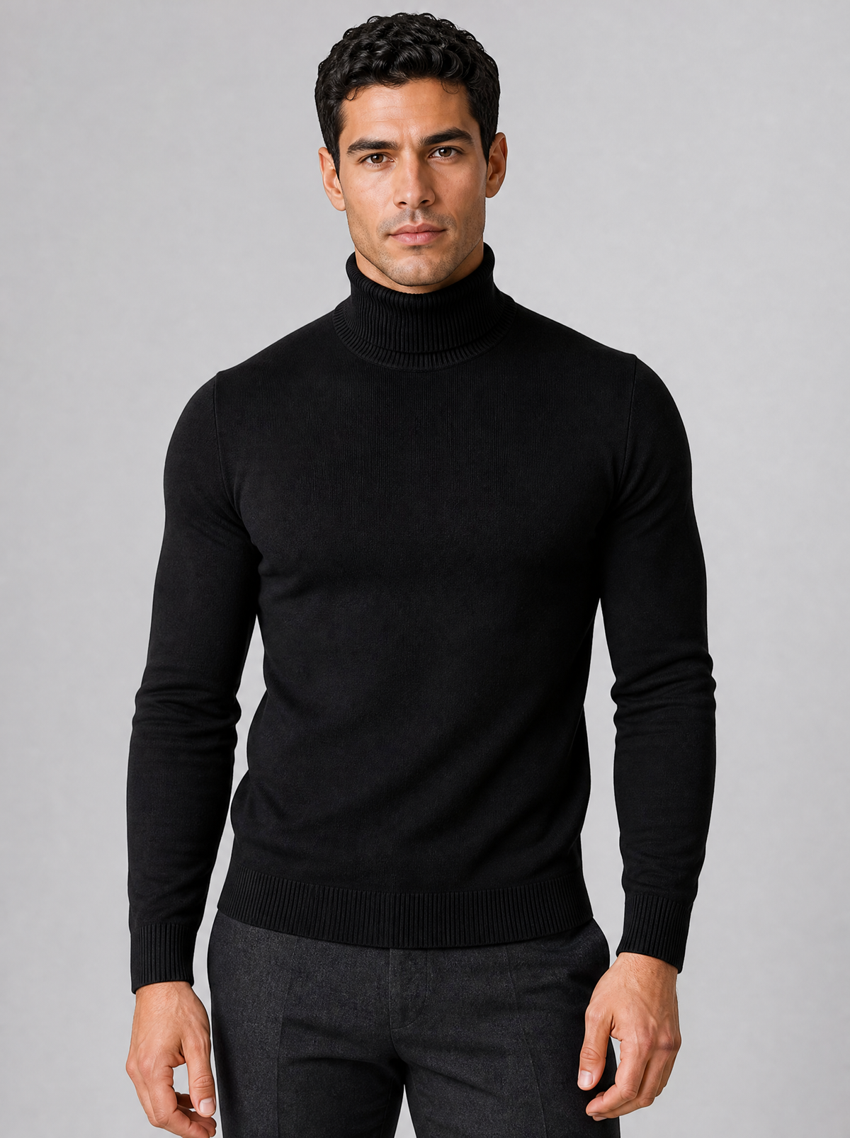 Men's Fine Knit Plain Regular Fit Roll Neck Jumper - view 3
