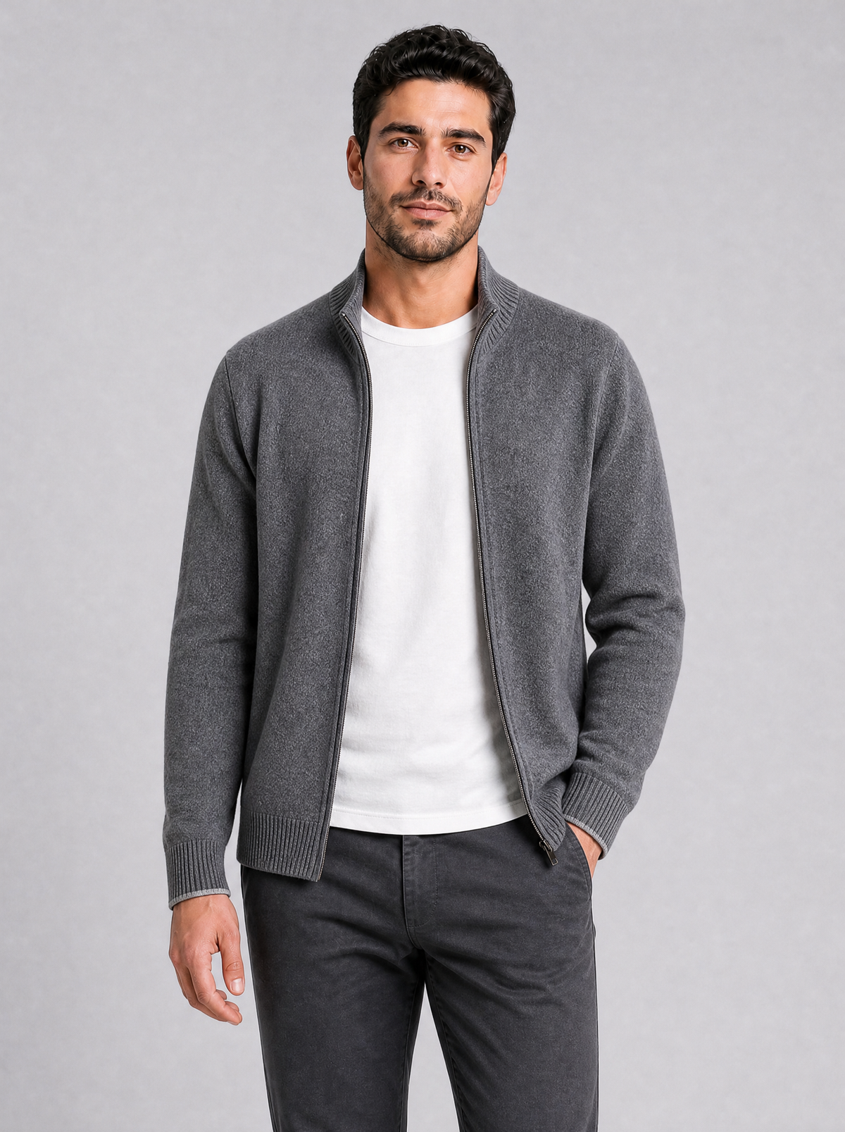 Men's Fine Knit Regular Fit Full Zip Cardigan