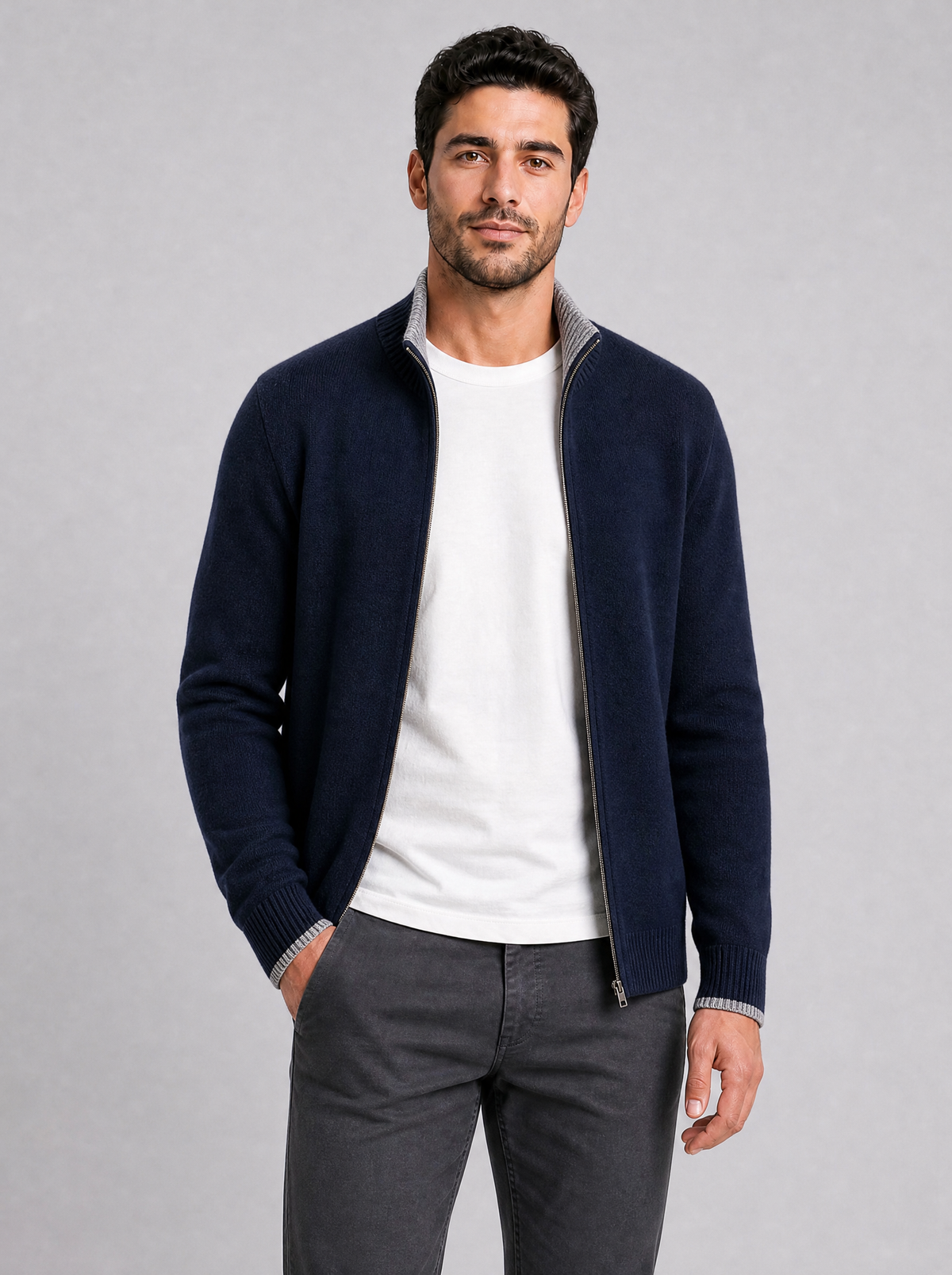 Men's Fine Knit Regular Fit Full Zip Cardigan