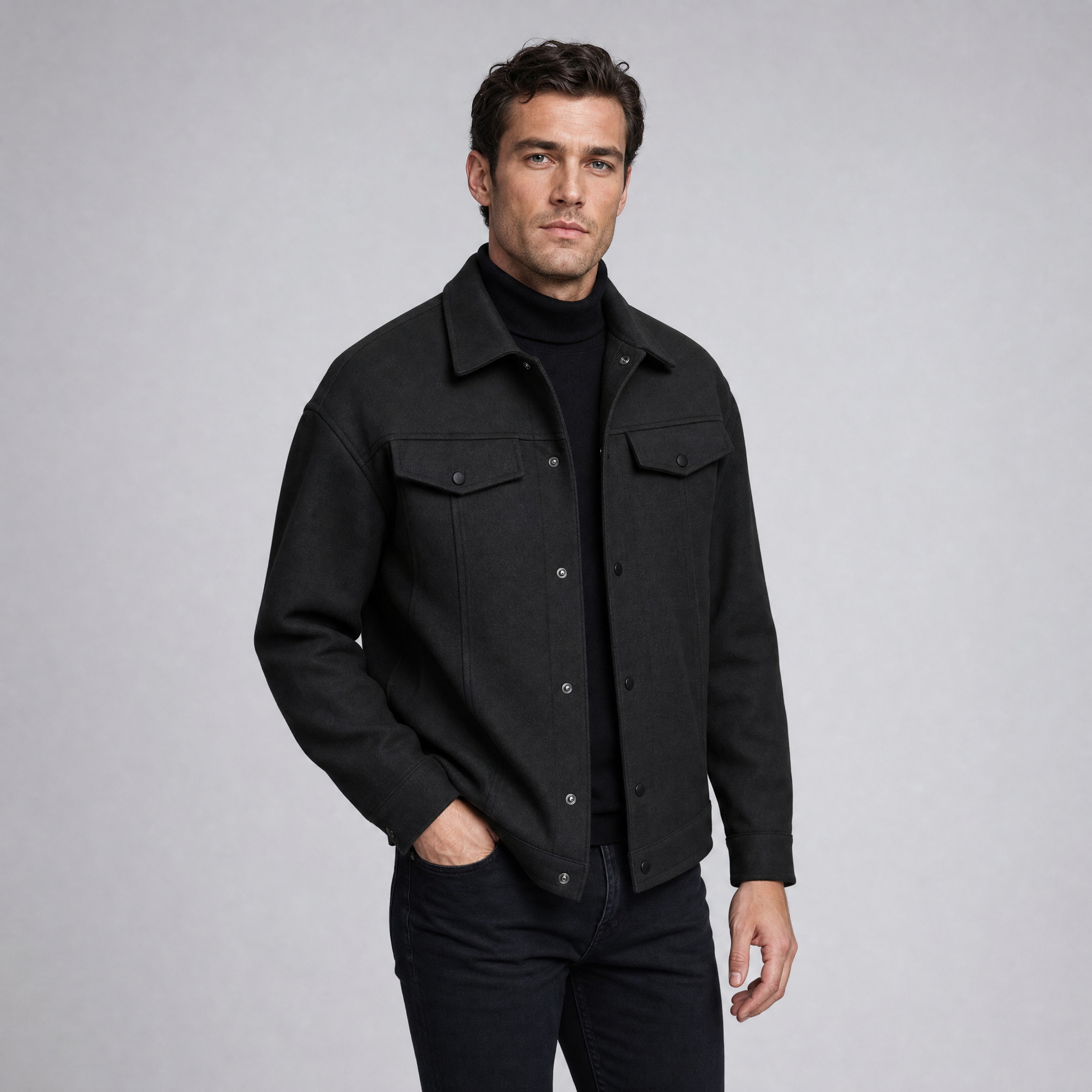 Men's Fleece Jacket – Smart Casual Buttoned Shirt Jacket
