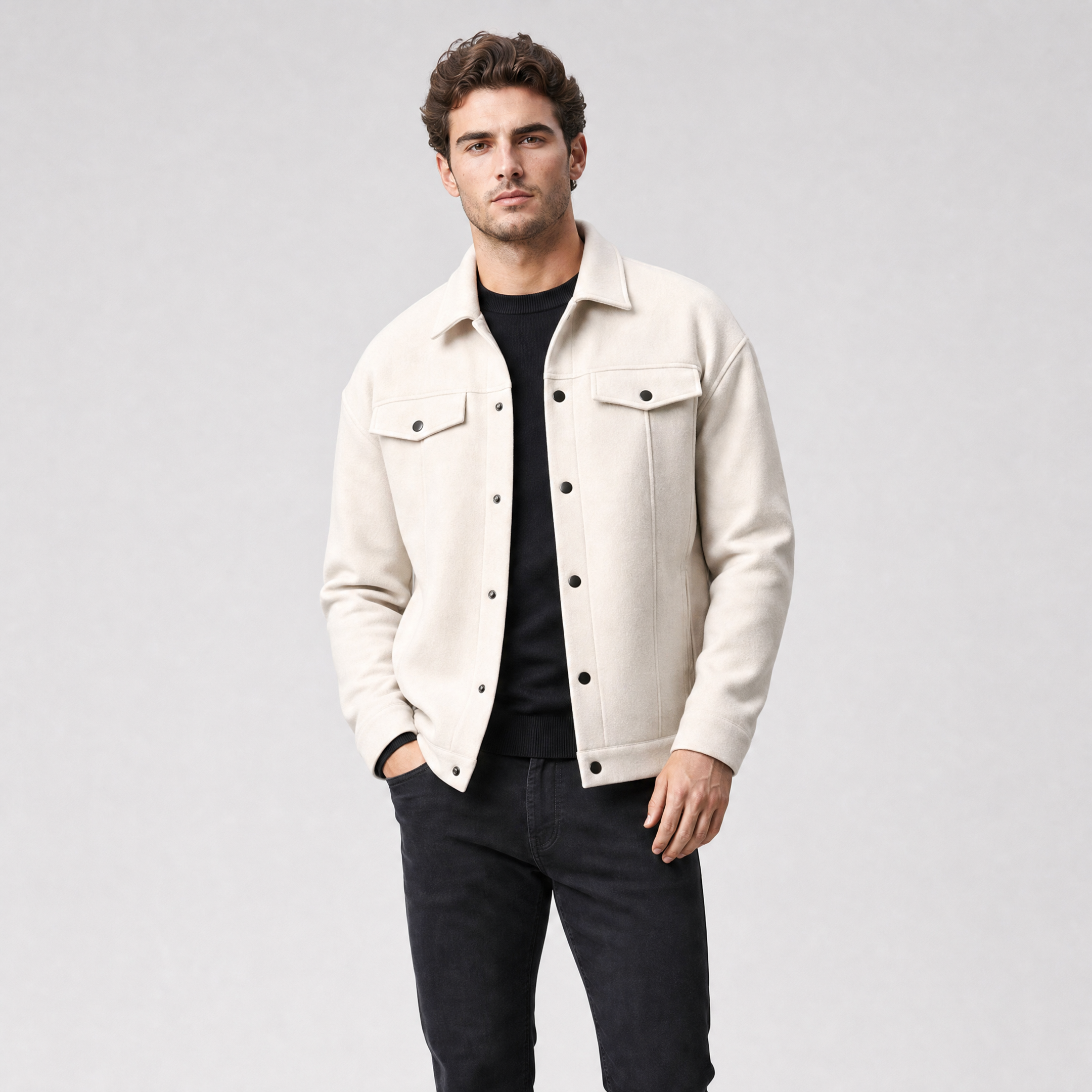 Men's Fleece Jacket – Smart Casual Buttoned Shirt Jacket