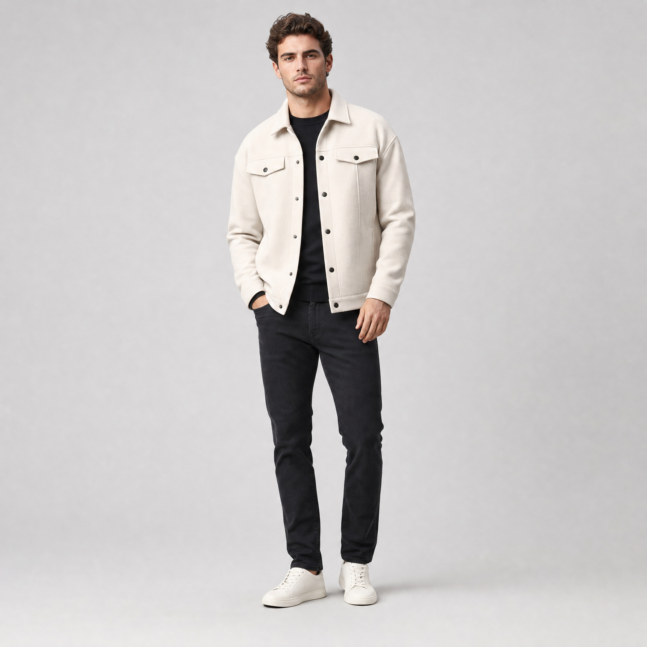 Men's Fleece Jacket – Smart Casual Buttoned Shirt Jacket