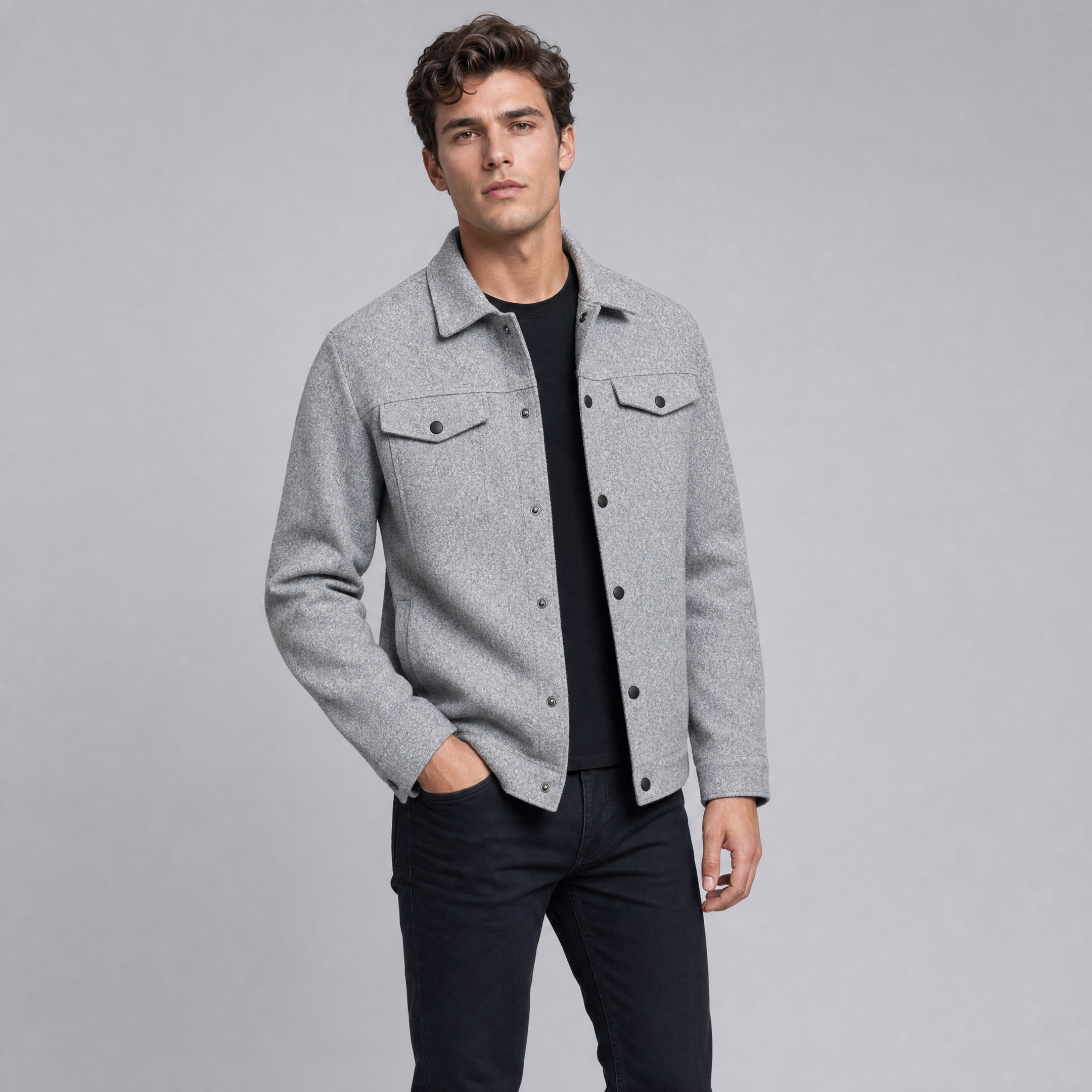Men's Fleece Jacket – Smart Casual Buttoned Shirt Jacket