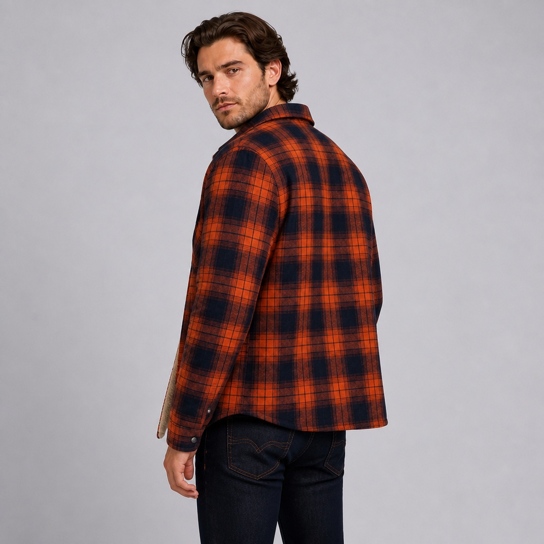 Men's Fleece-Lined Cotton Check Overshirt