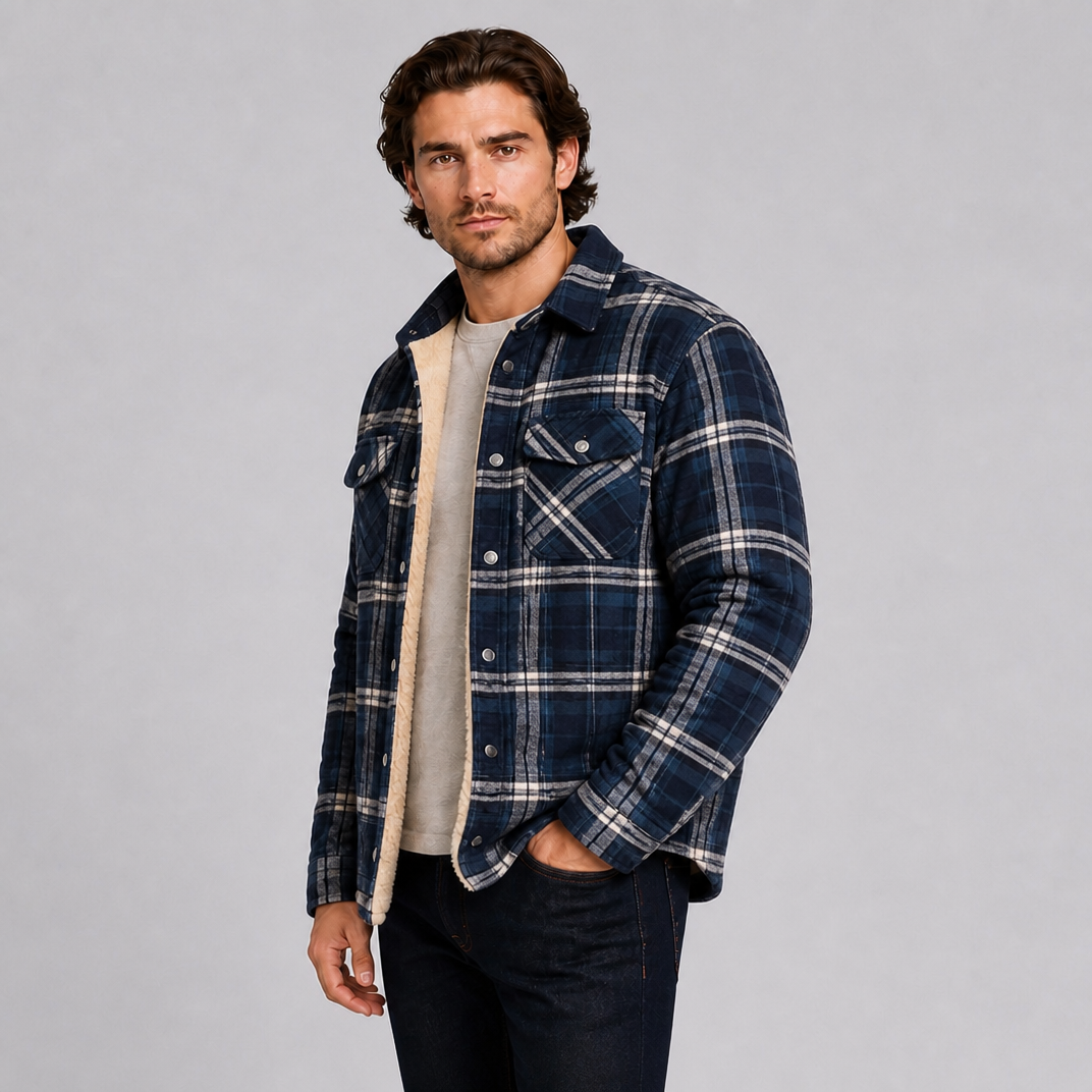 Men's Fleece-Lined Cotton Check Overshirt