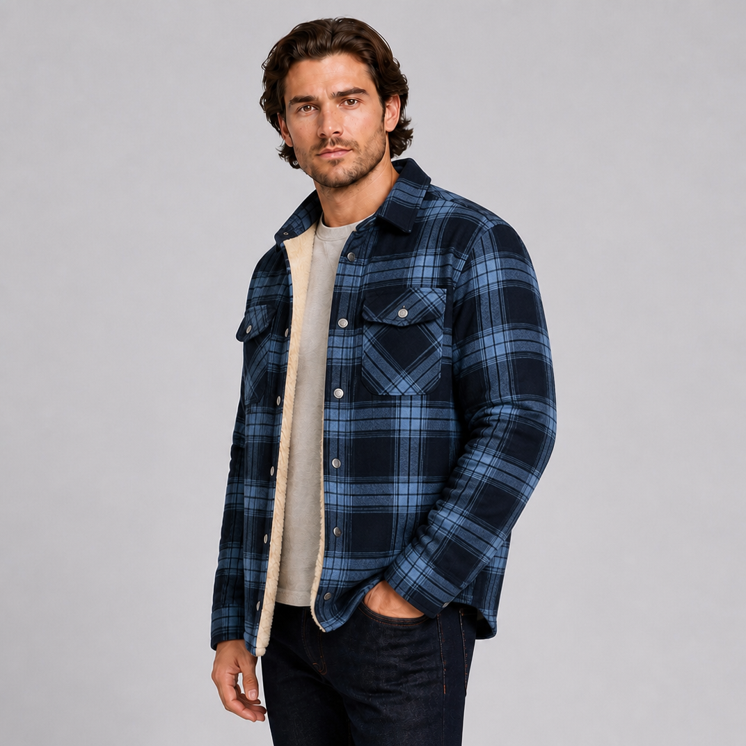 Men's Fleece-Lined Cotton Check Overshirt