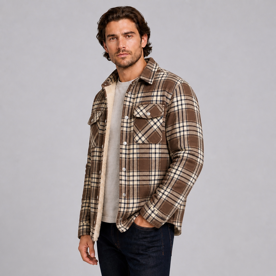Men's Fleece-Lined Cotton Check Overshirt