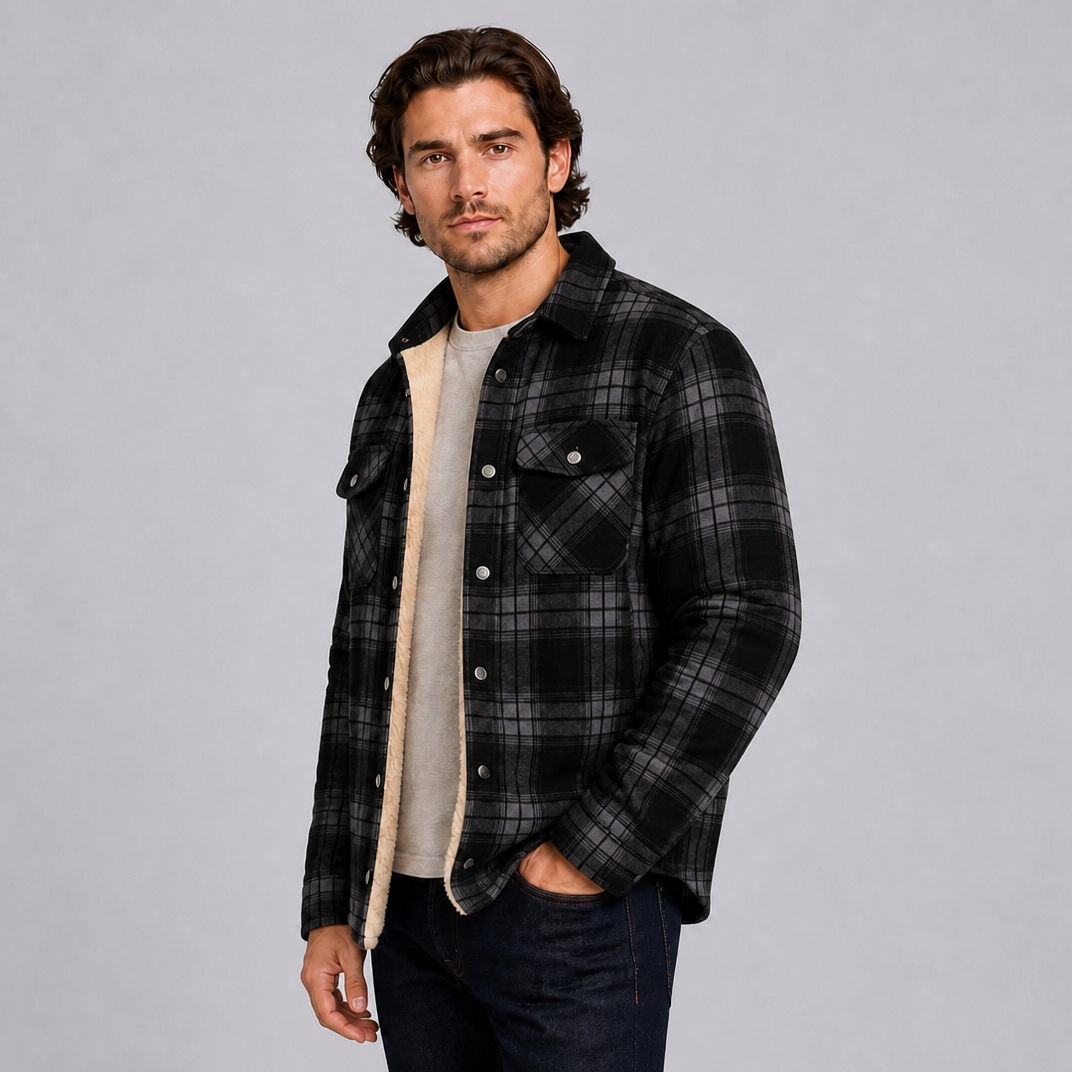 Men's Fleece-Lined Cotton Check Overshirt