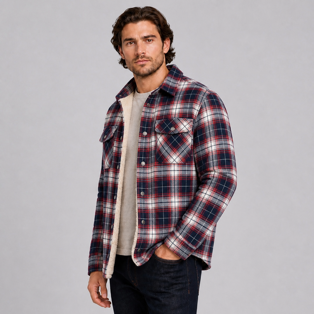 Men's Fleece-Lined Cotton Check Overshirt