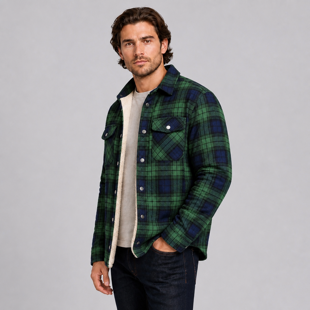 Men's Fleece-Lined Cotton Check Overshirt