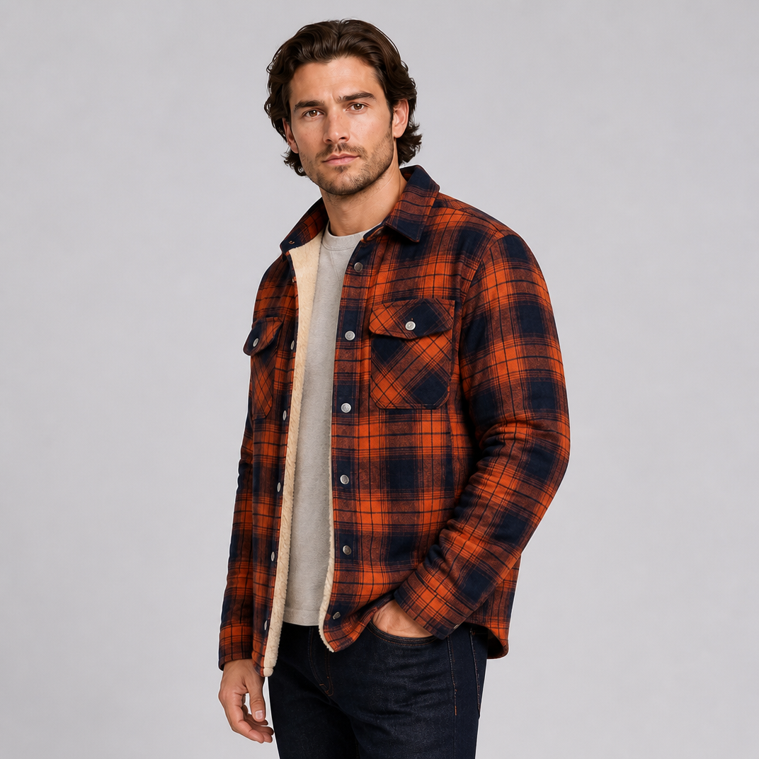Men's Fleece-Lined Cotton Check Overshirt
