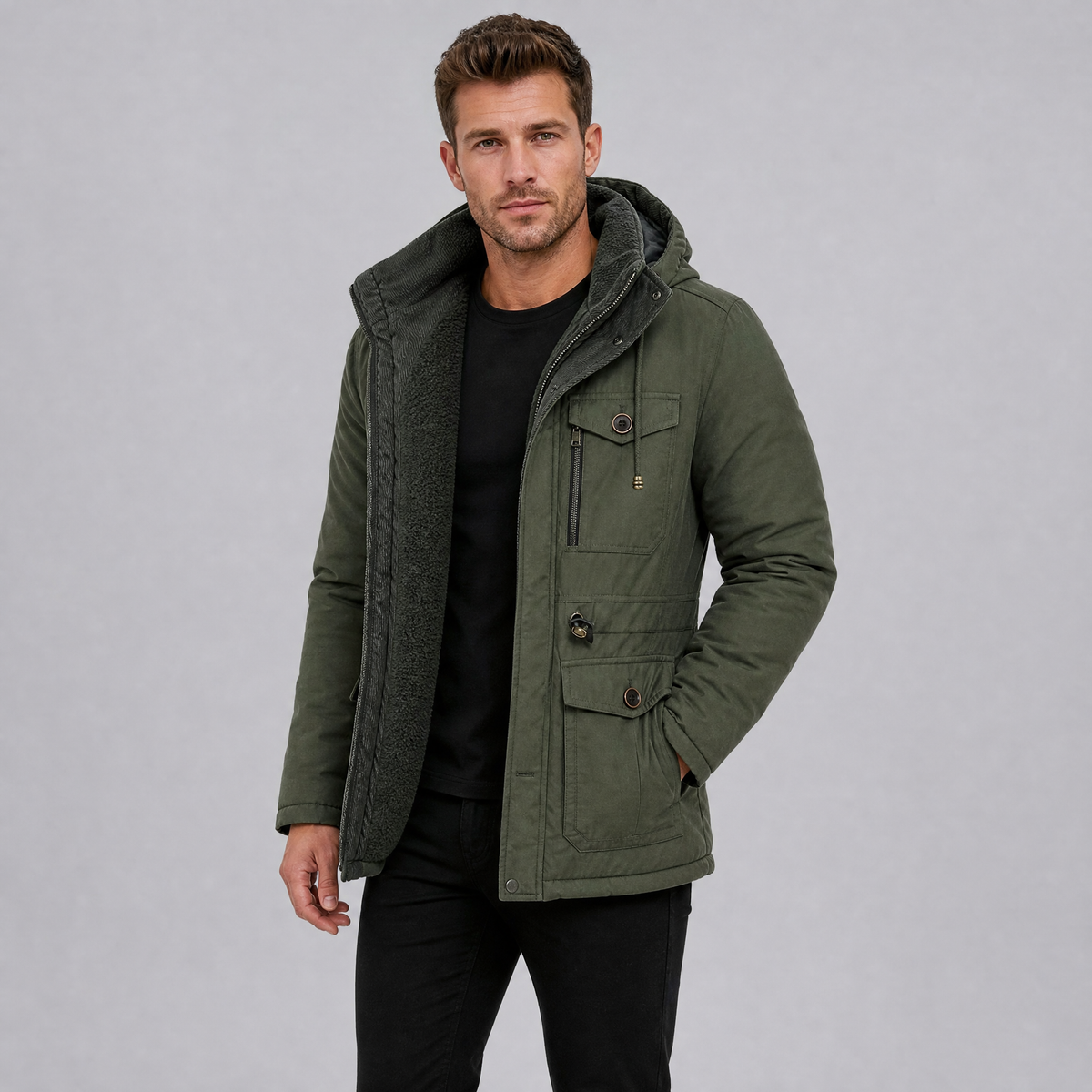 Men's Fleece Lined Hooded Parka Jacket