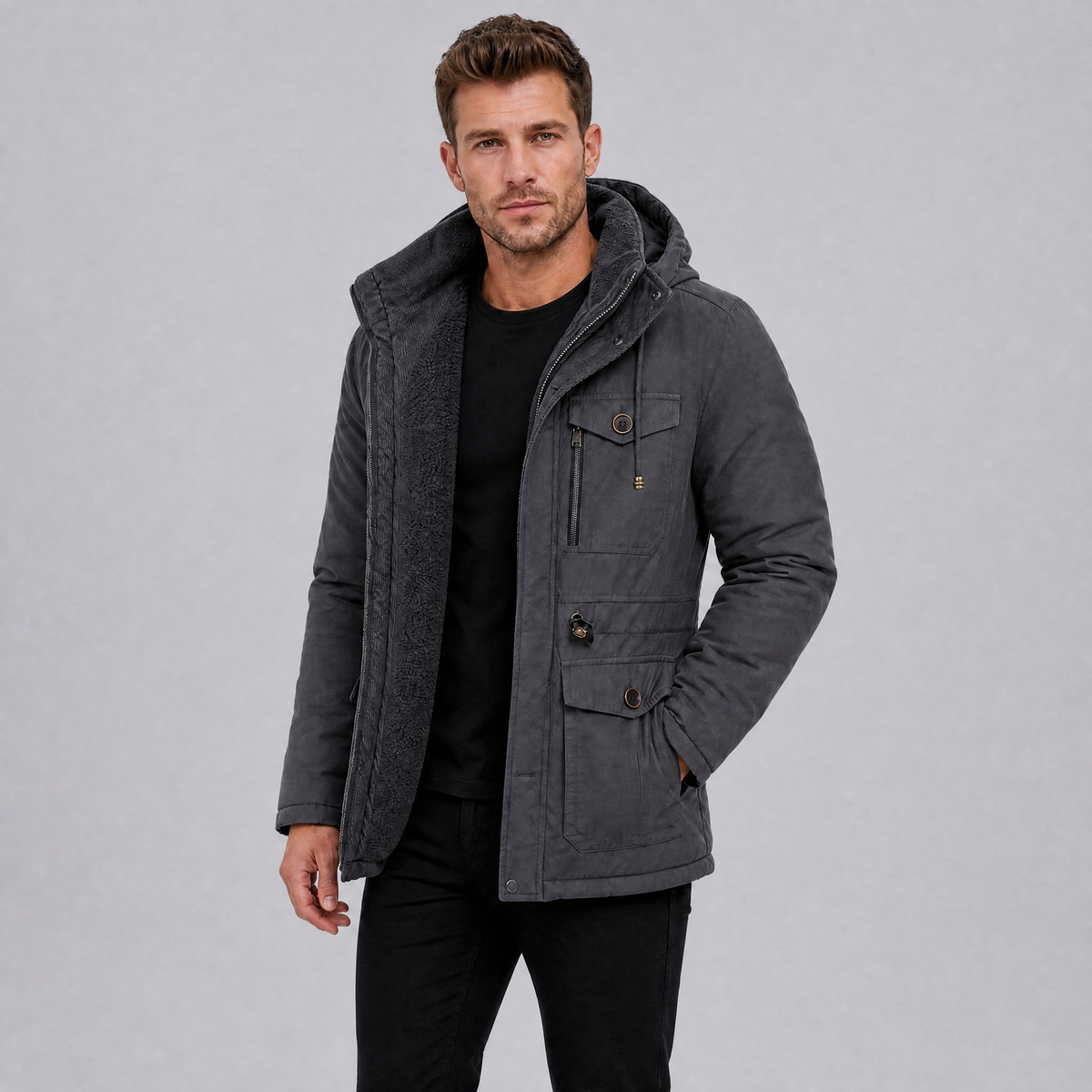 Men's Fleece Lined Hooded Parka Jacket
