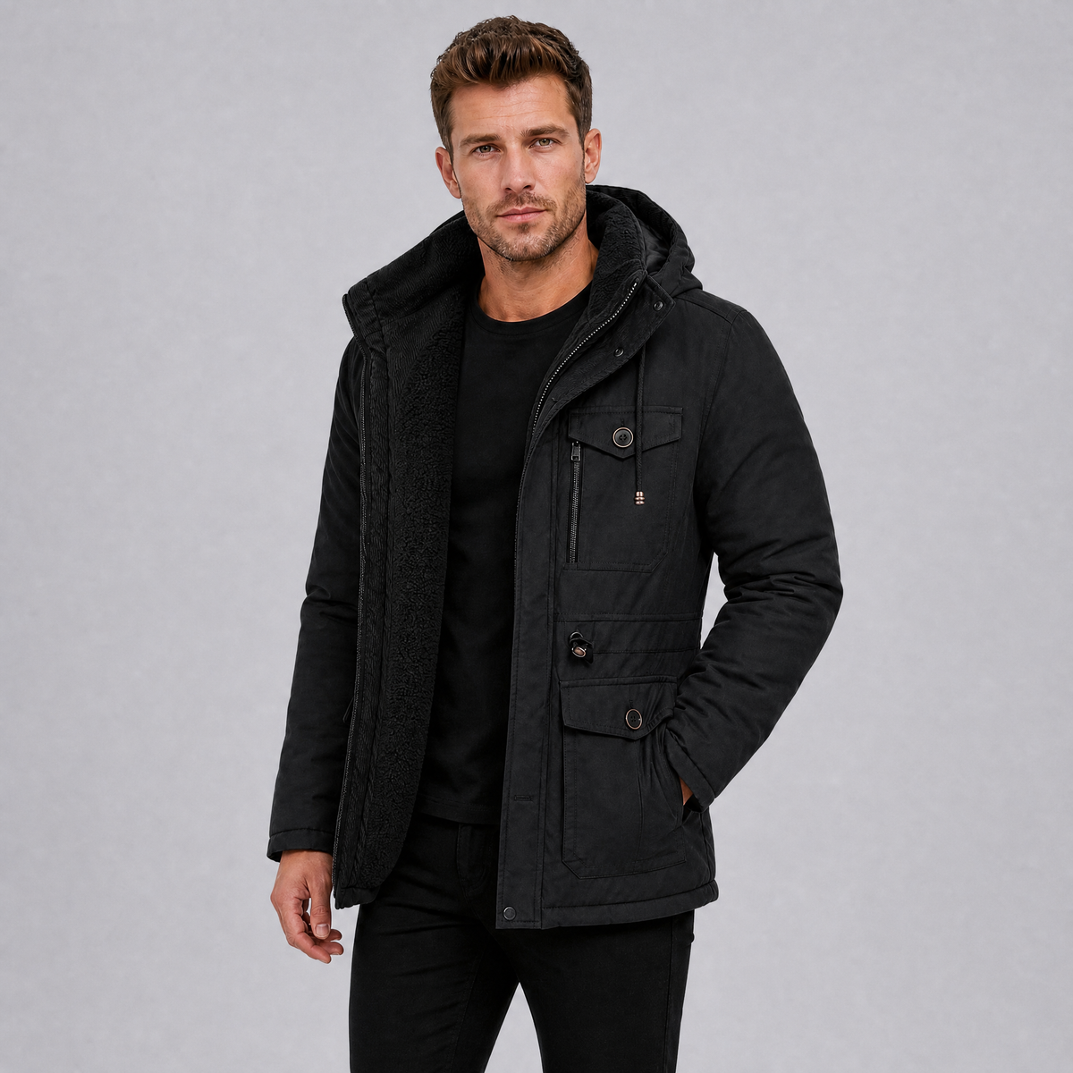 Men's Fleece Lined Hooded Parka Jacket
