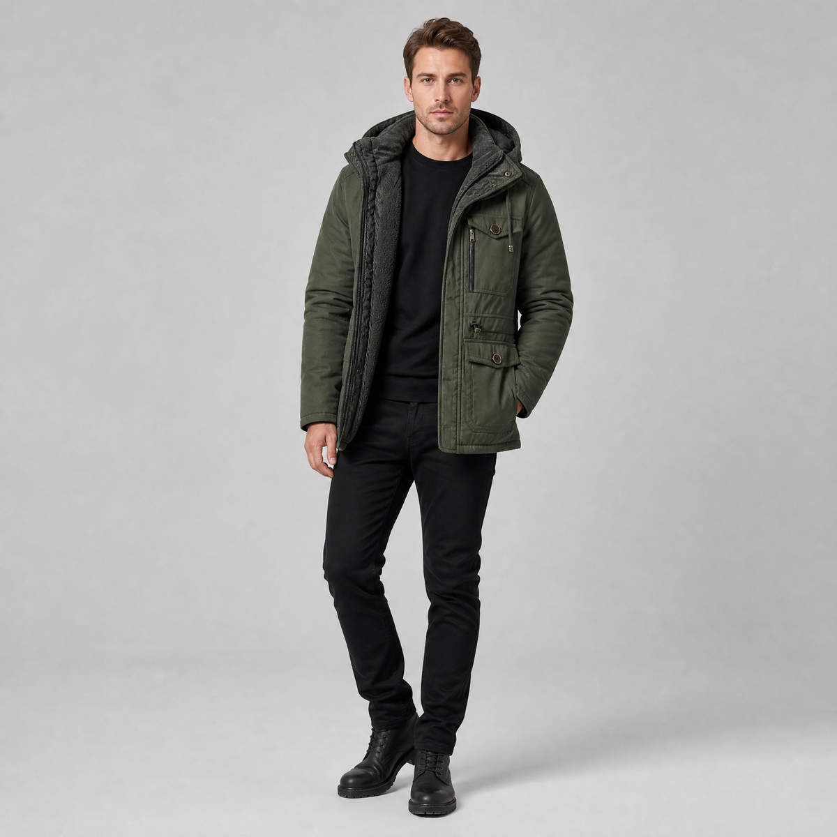 Men's Fleece Lined Hooded Parka Jacket