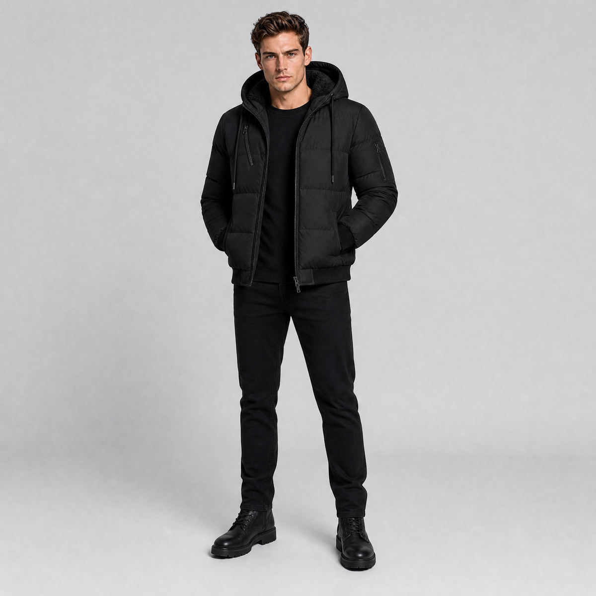 Men's Fleece Lined Hooded Puffer Jacket