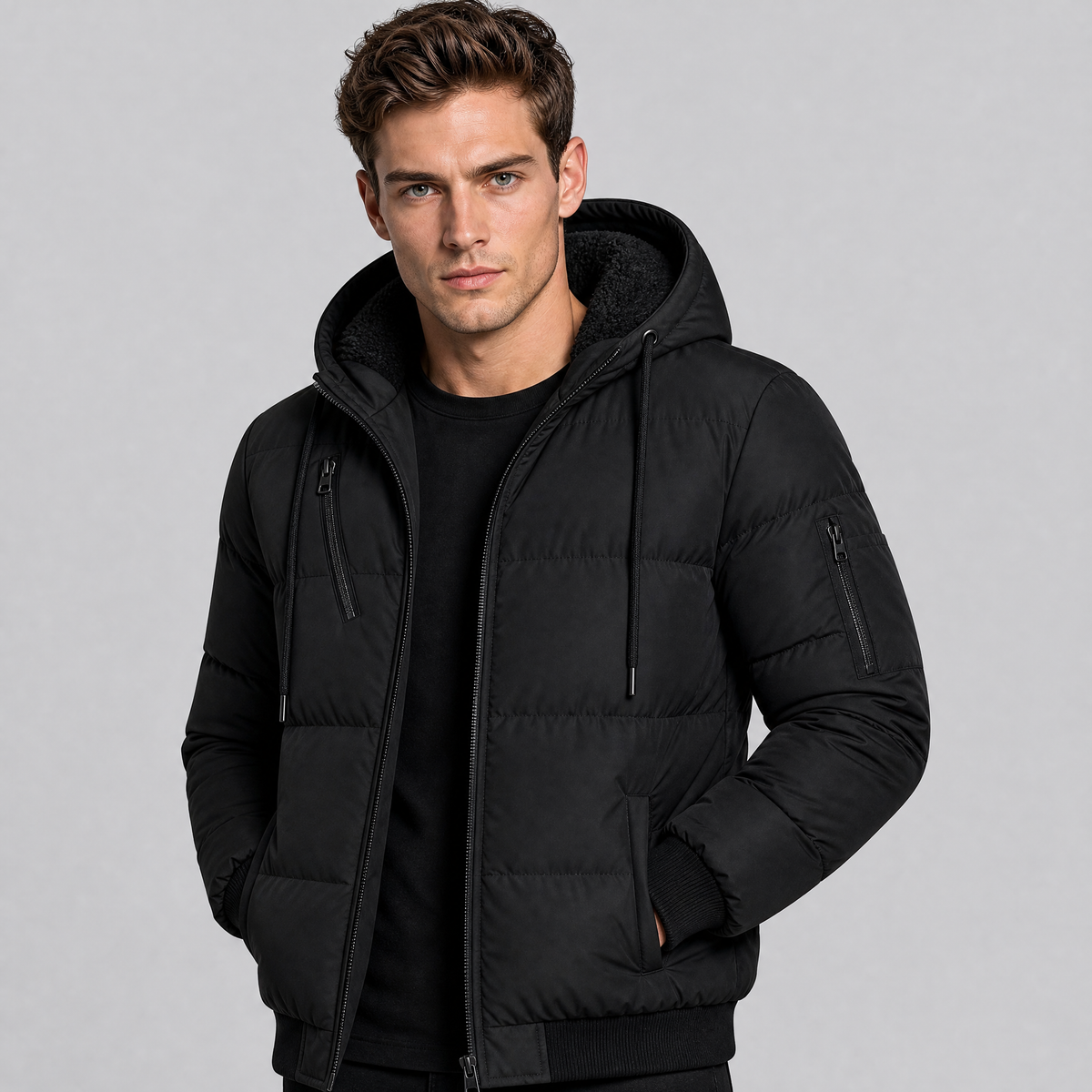 Men's Fleece Lined Hooded Puffer Jacket