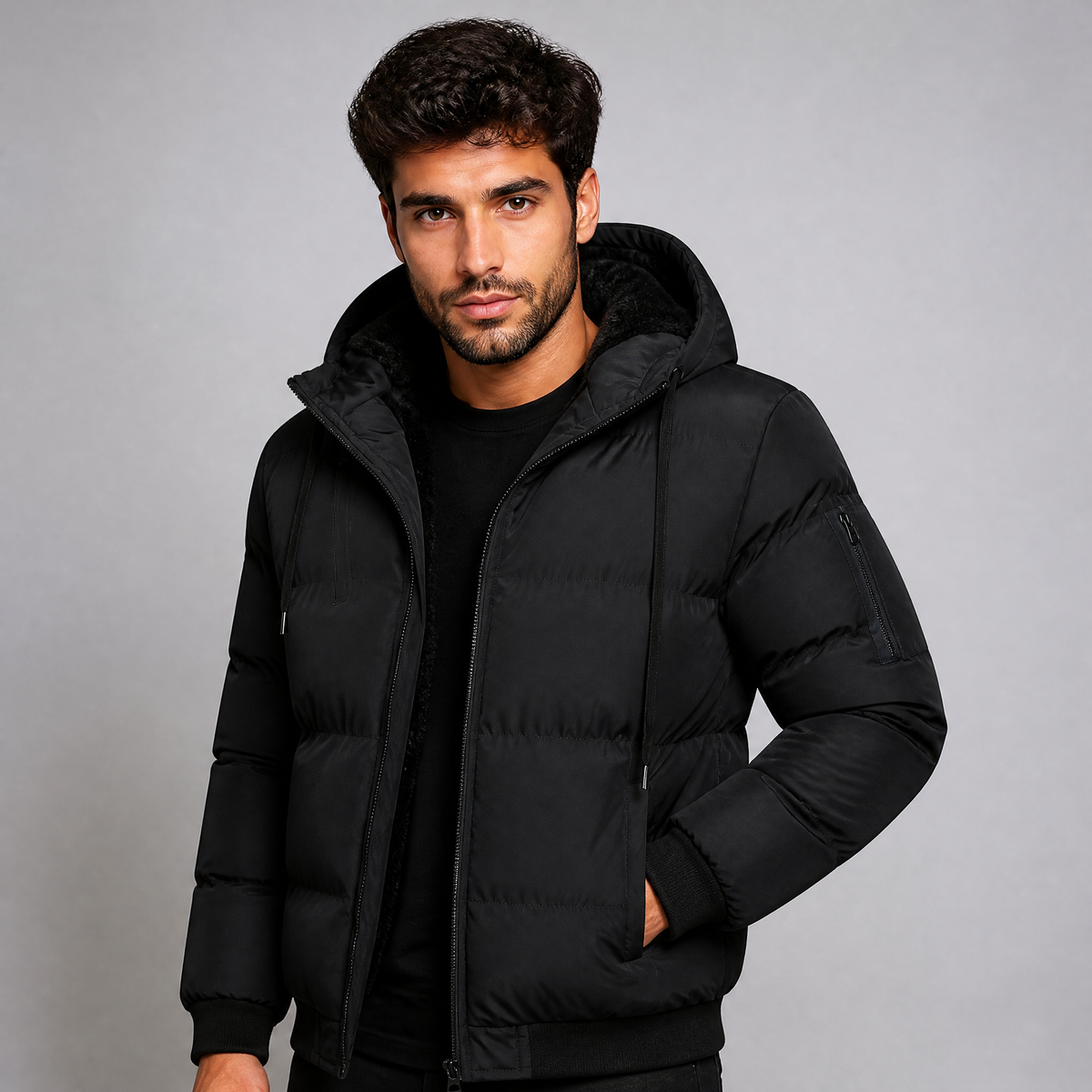 Men's Fleece Lined Hooded Puffer Jacket