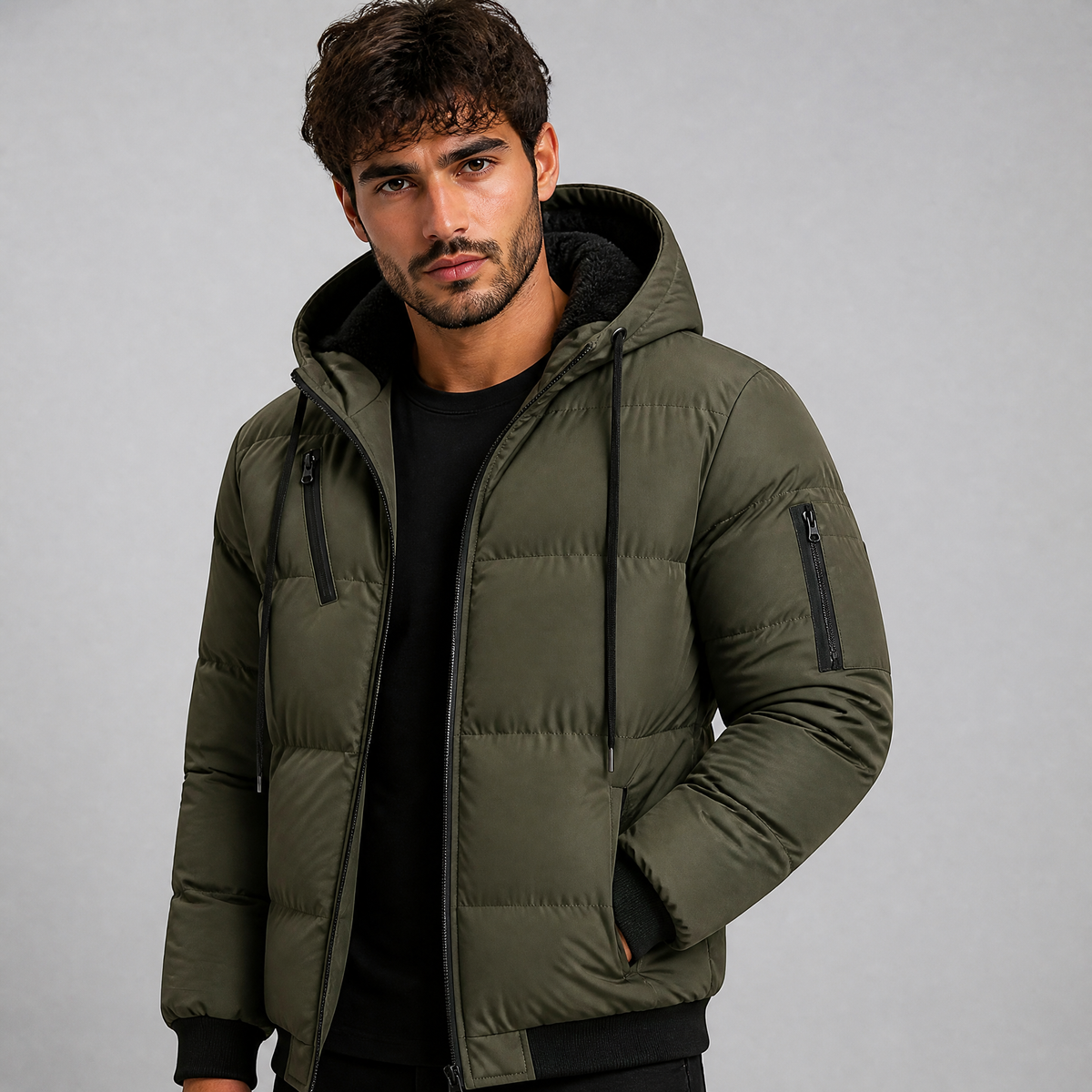 Men's Fleece Lined Hooded Puffer Jacket
