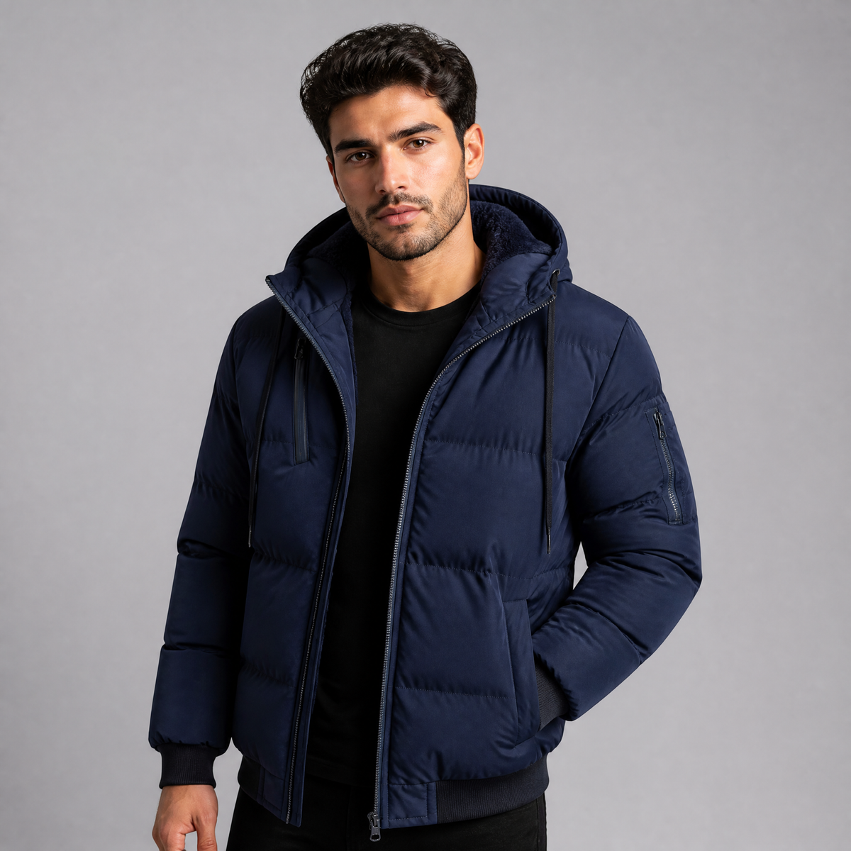 Men's Fleece Lined Hooded Puffer Jacket
