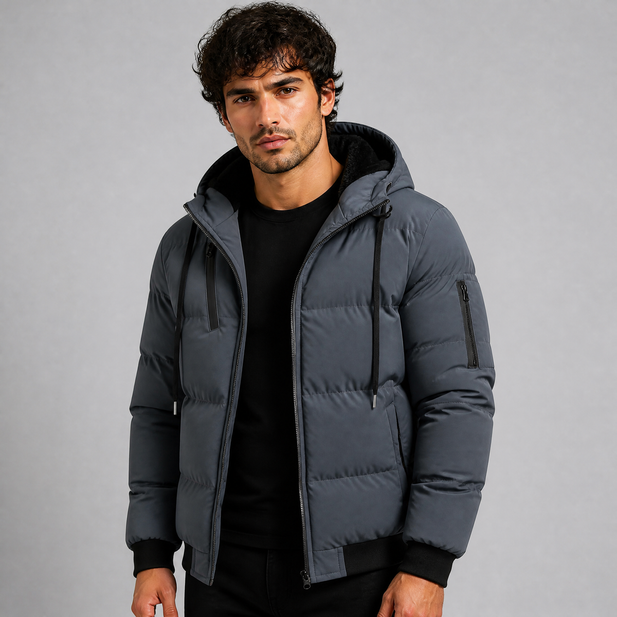 Men's Fleece Lined Hooded Puffer Jacket