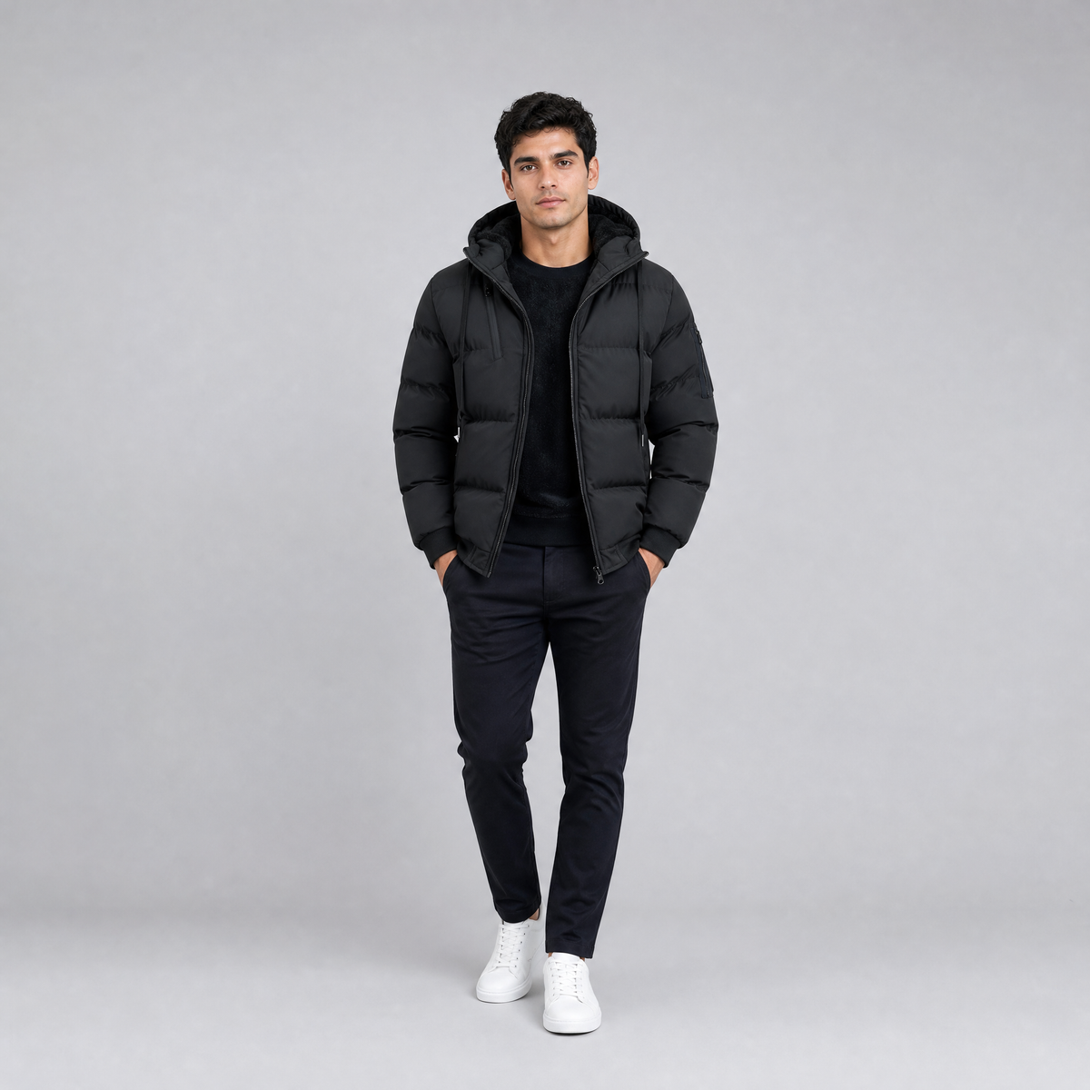 Men's Fleece Lined Hooded Puffer Jacket