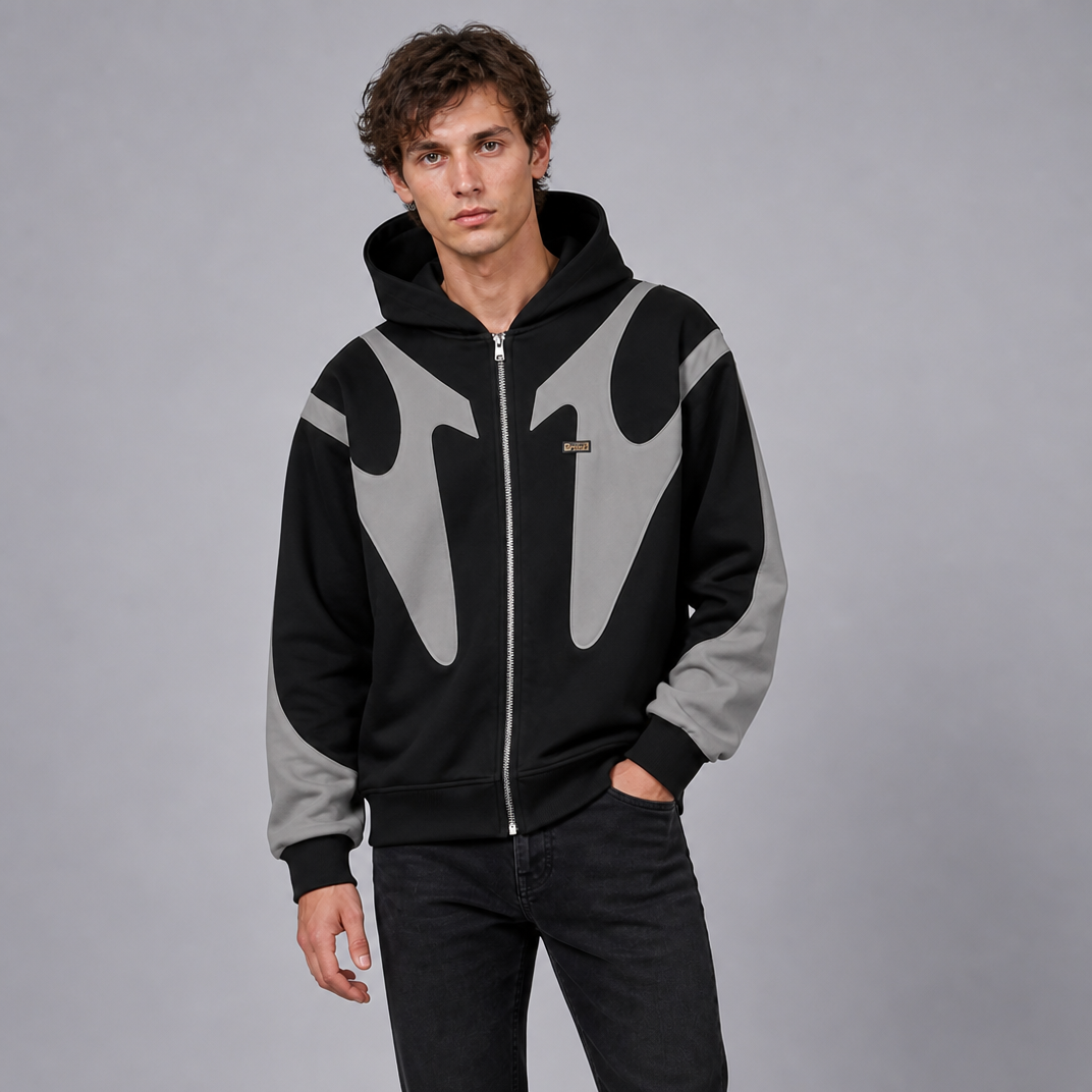 Men's Full Zip Hoodie Graphic Panel Hooded Jacket Regular Fit