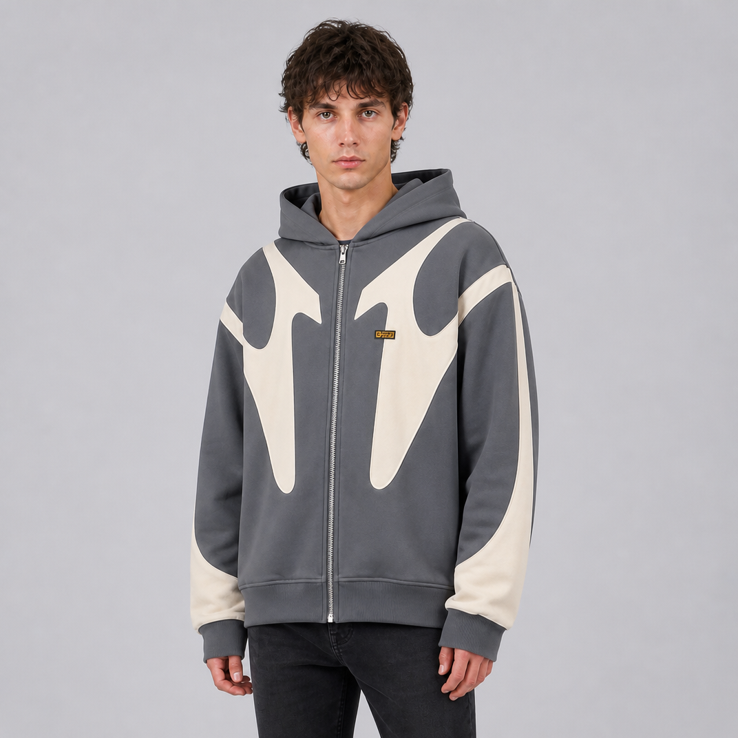 Men's Full Zip Hoodie Graphic Panel Hooded Jacket Regular Fit