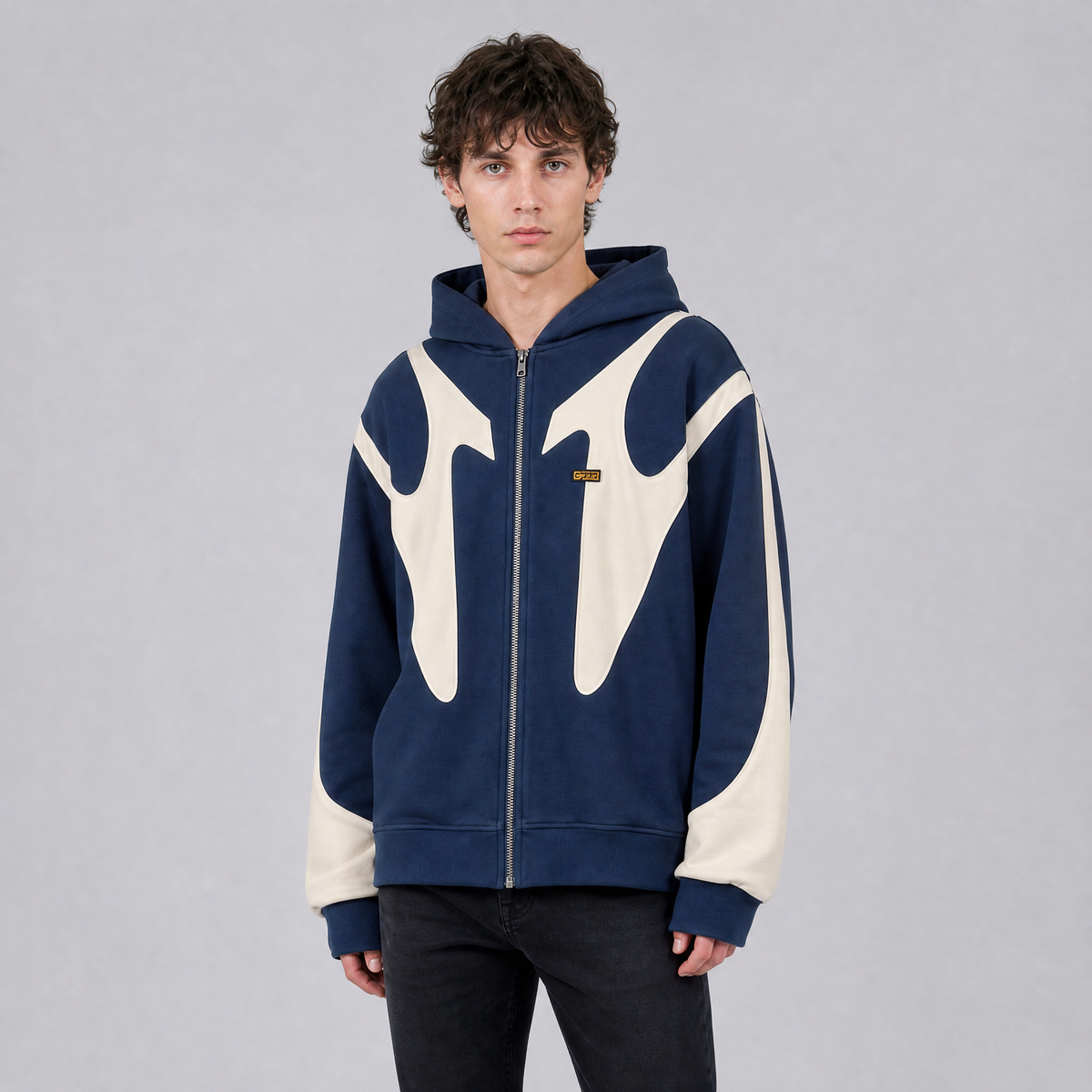 Men's Full Zip Hoodie Graphic Panel Hooded Jacket Regular Fit
