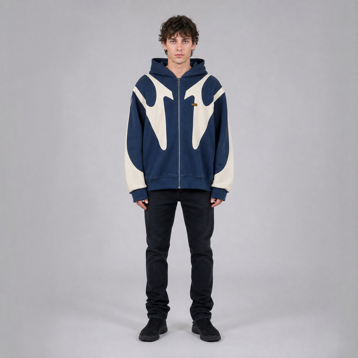 Men's Full Zip Hoodie Graphic Panel Hooded Jacket Regular Fit